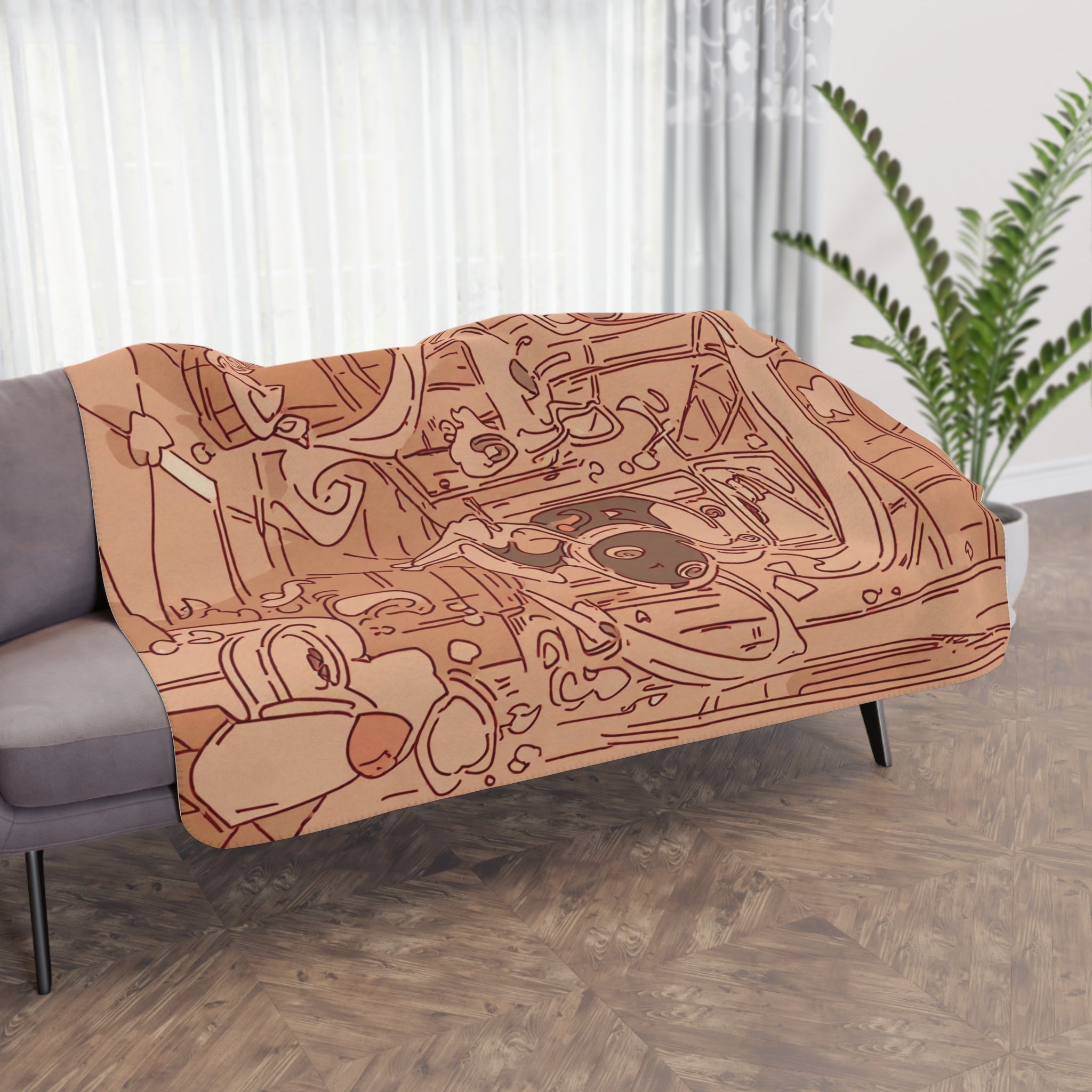 Soy Sauce Cooper in Amber Warehouse Tan Sherpa Throw Blanket