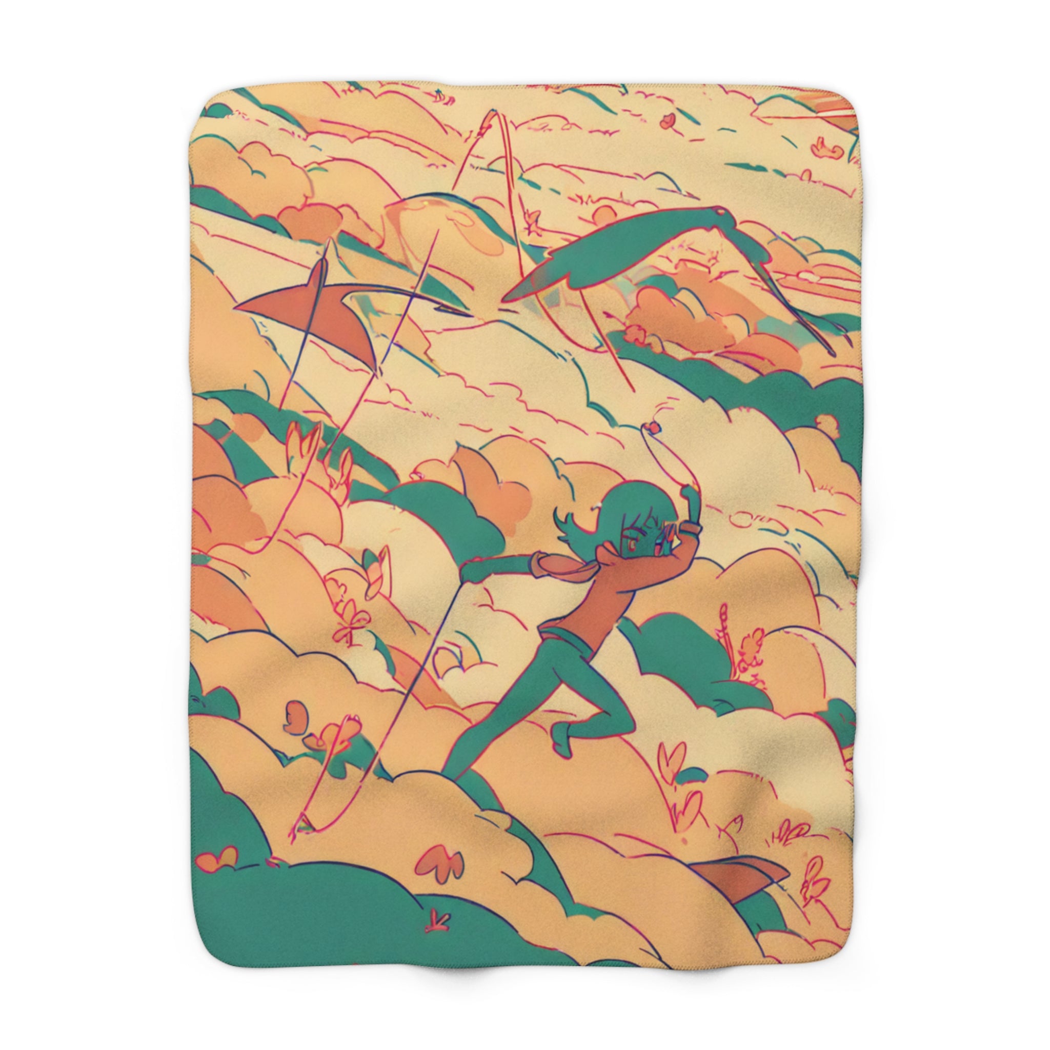 Kite Messenger on Golden Hillside Sherpa Throw Blanket