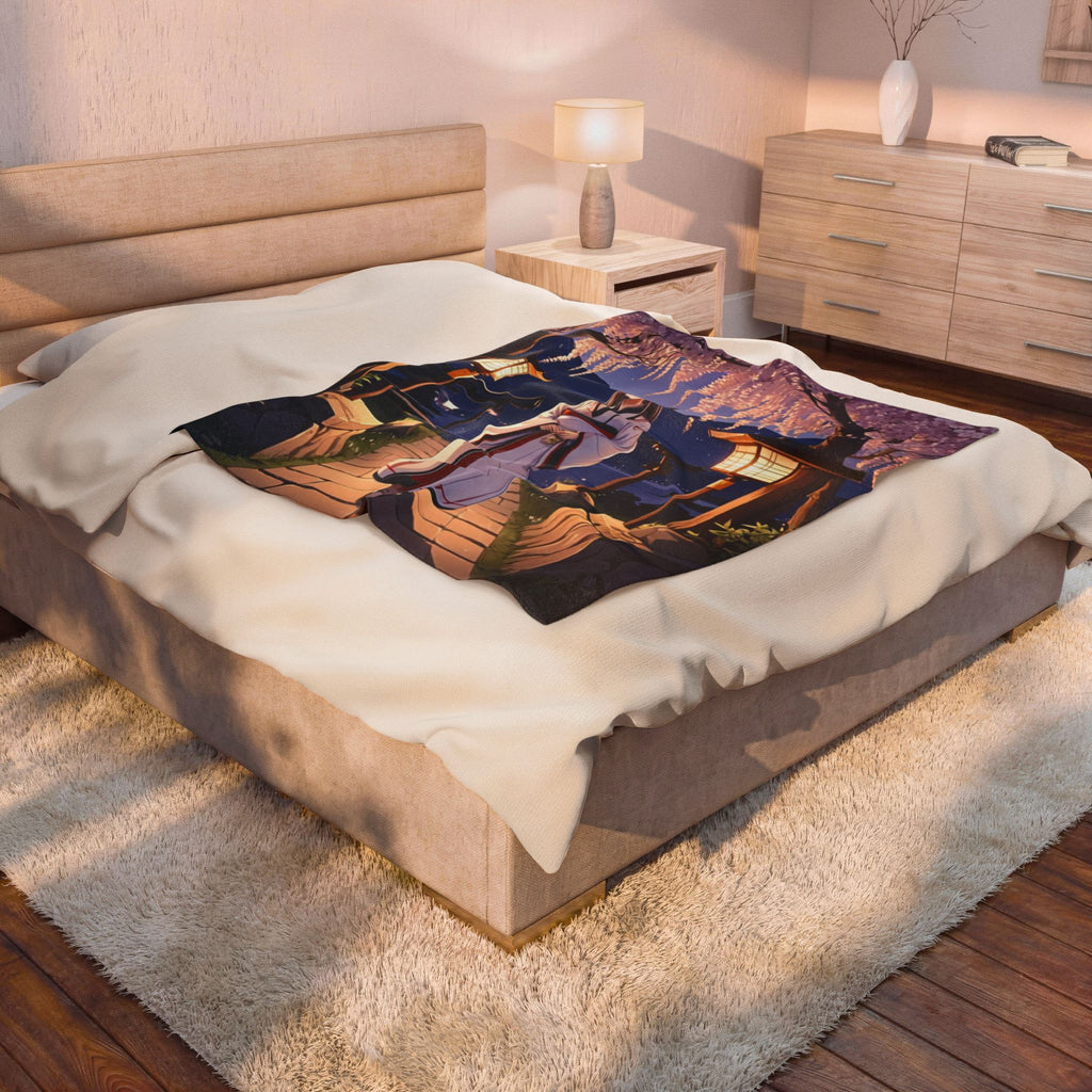 Young Miko Girl Lighting Velveteen Throw Blanket