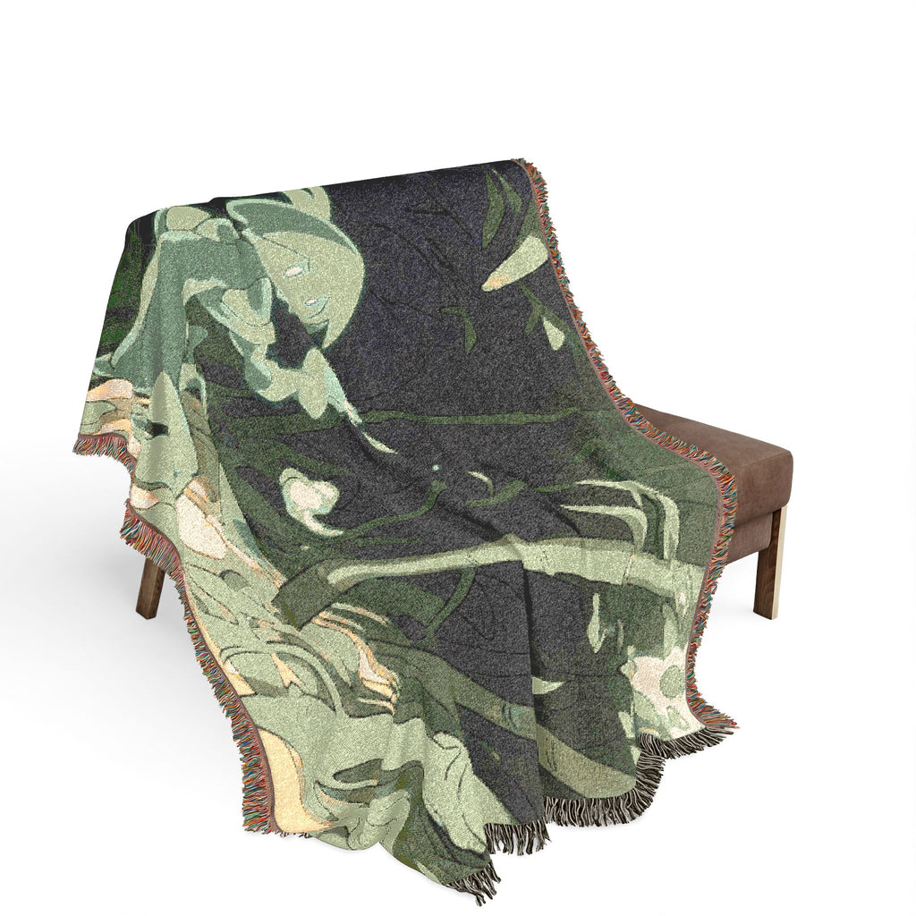 Bamboo Shoot Listener in Spring Grove Woven Throw Blanket