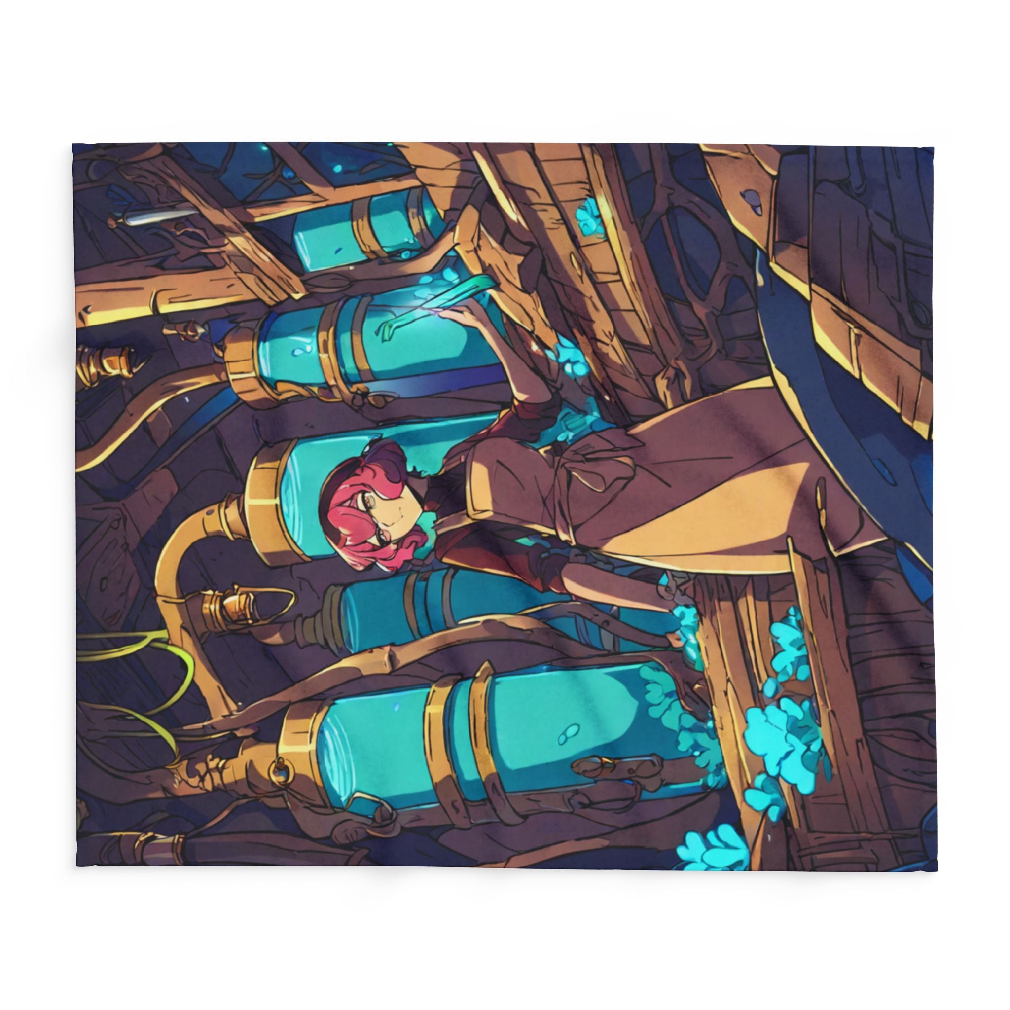 Coral Keeper in Midnight Workshop Arctic Fleece Throw Blanket