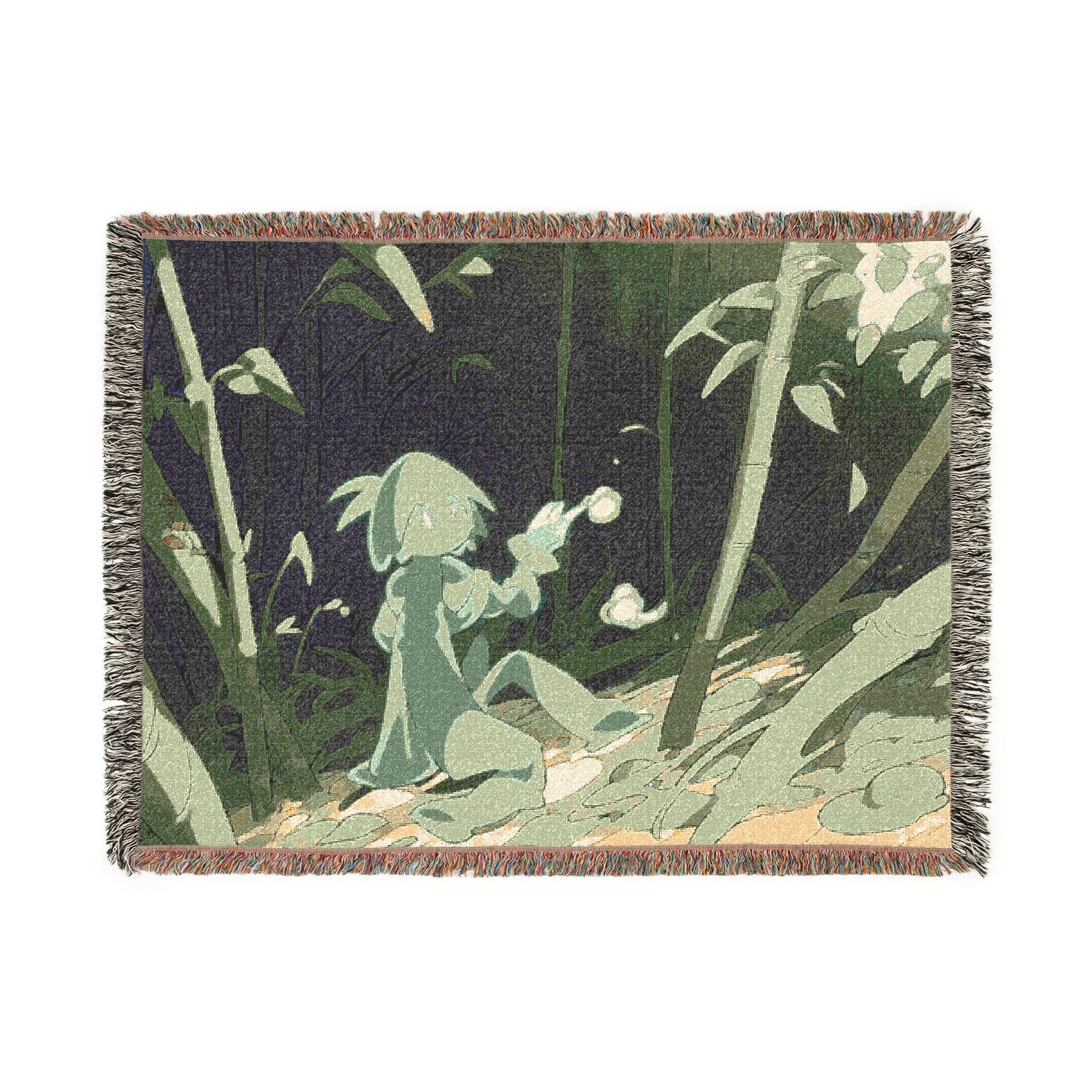 Bamboo Shoot Listener in Spring Grove Woven Throw Blanket