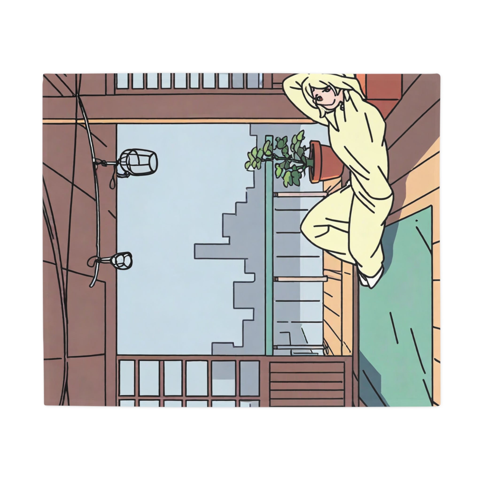 Rooftop Garden Nap Anime Fleece Throw Blanket
