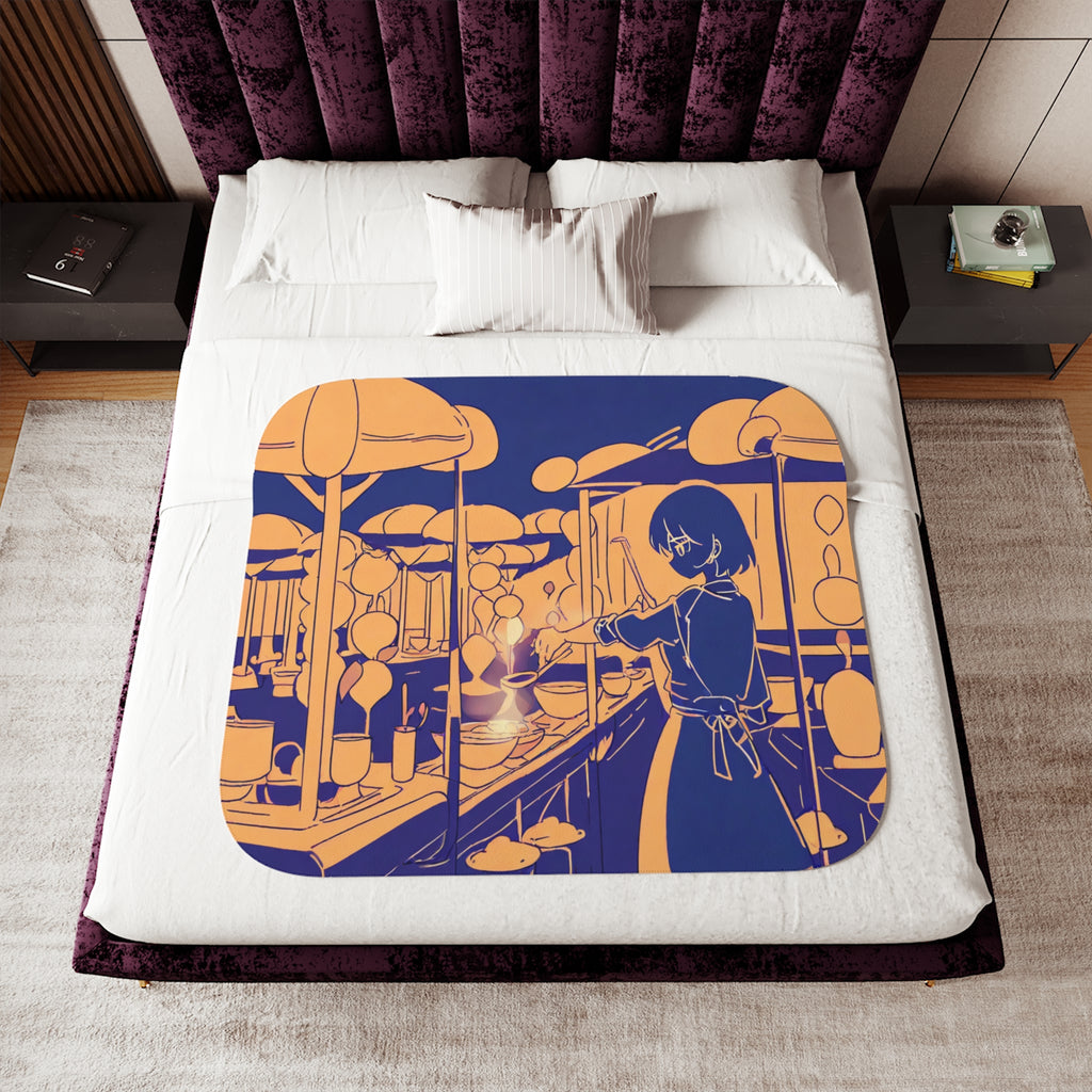 Broth Skimmer at the Midnight Stall Sherpa Throw Blanket