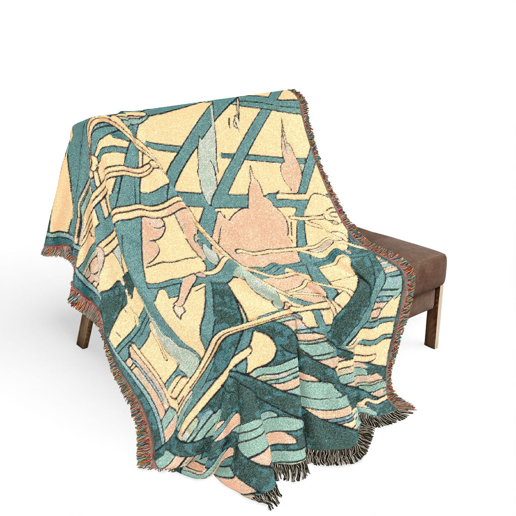 Archivist on Spiral Library Stairs Woven Throw Blanket