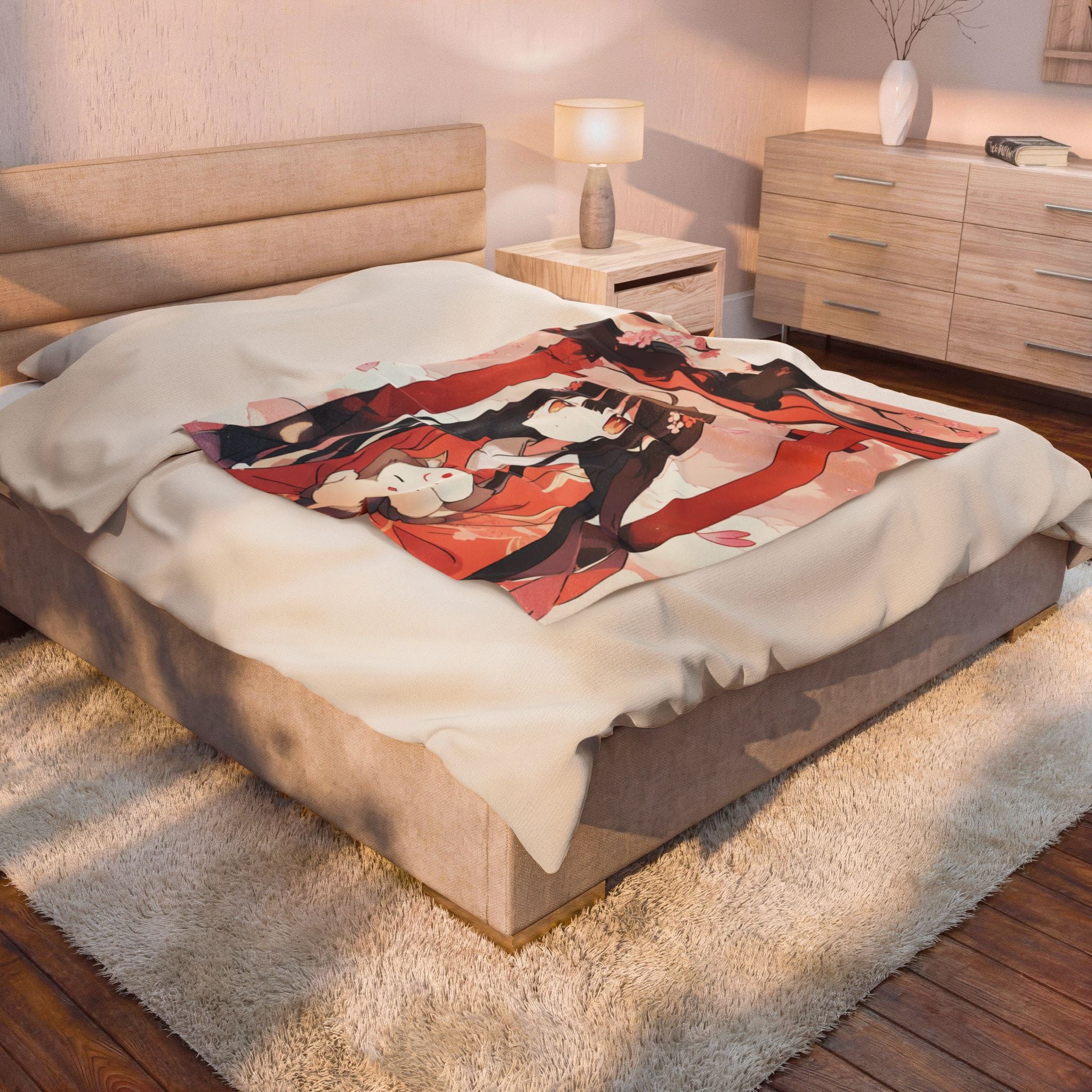 Fox Spirit Dozing Torii Velveteen Throw Blanket