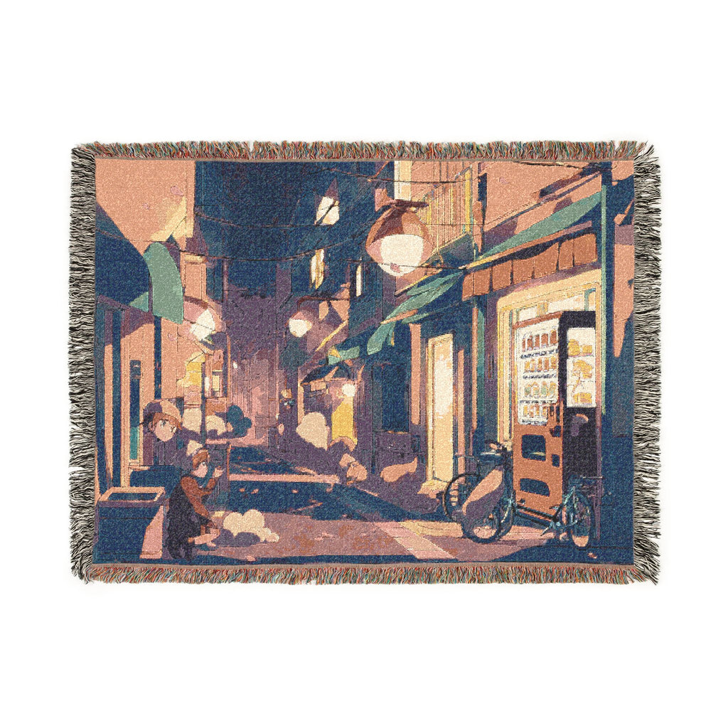 Midnight Bakery Cyclist with Melon Bread Woven Throw Blanket