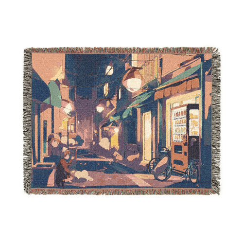 Anime Neighborhood Alley Dusk Woven Throw Blanket