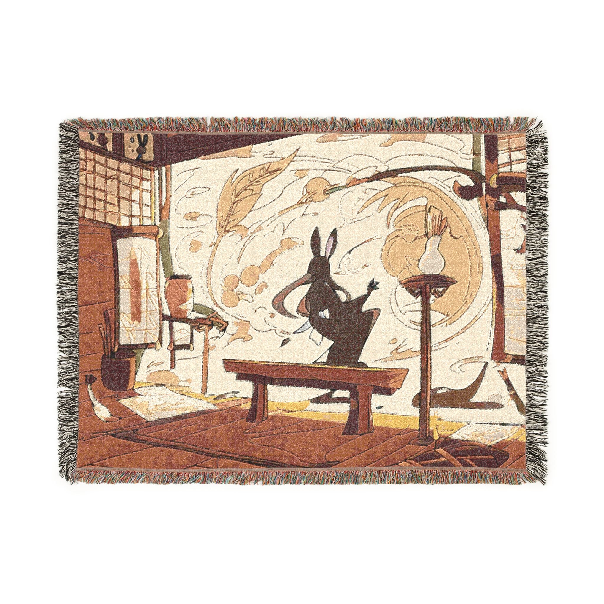 Lunar Calendar Painter Moon Woven Throw Blanket
