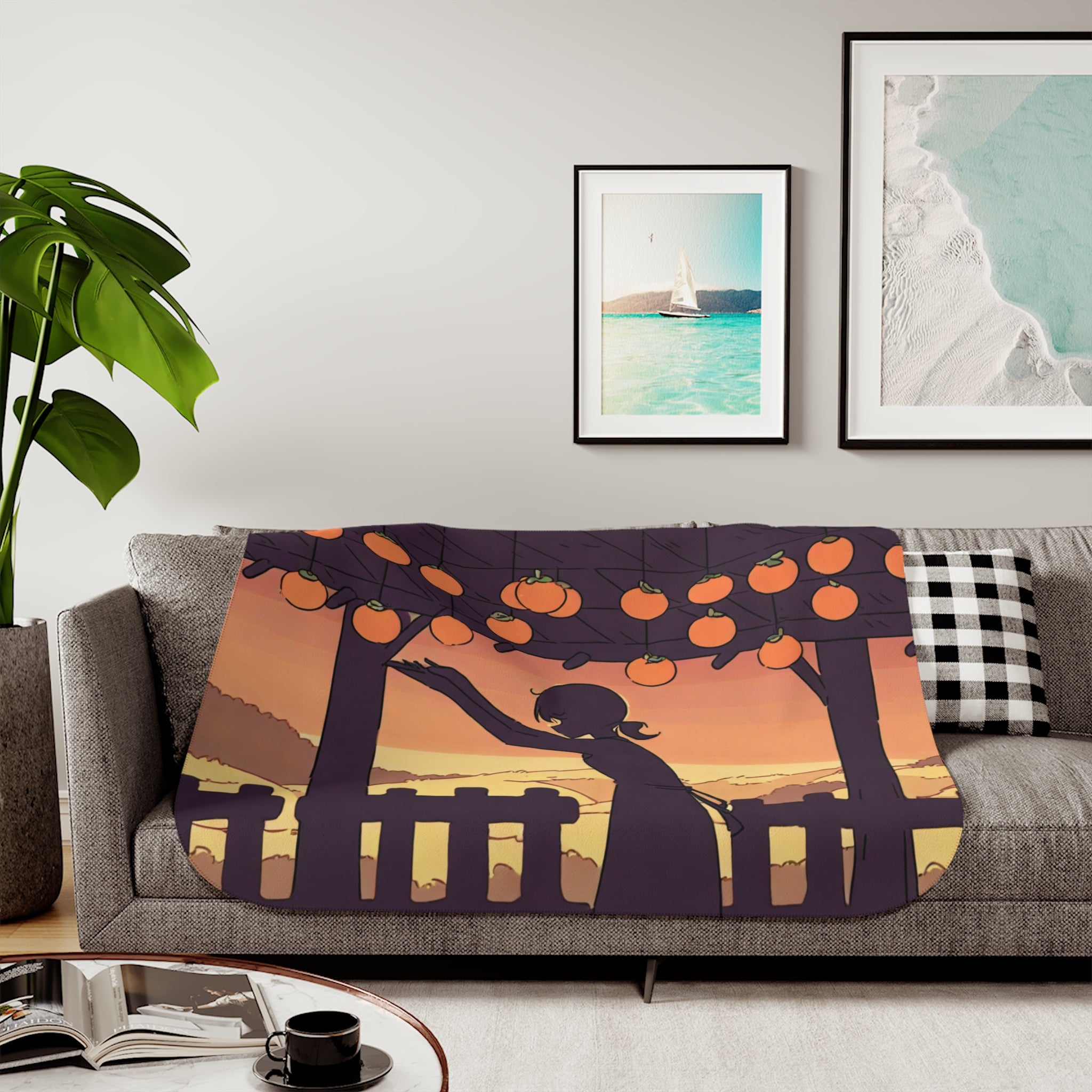 Persimmon Drying at Sunset Sherpa Throw Blanket