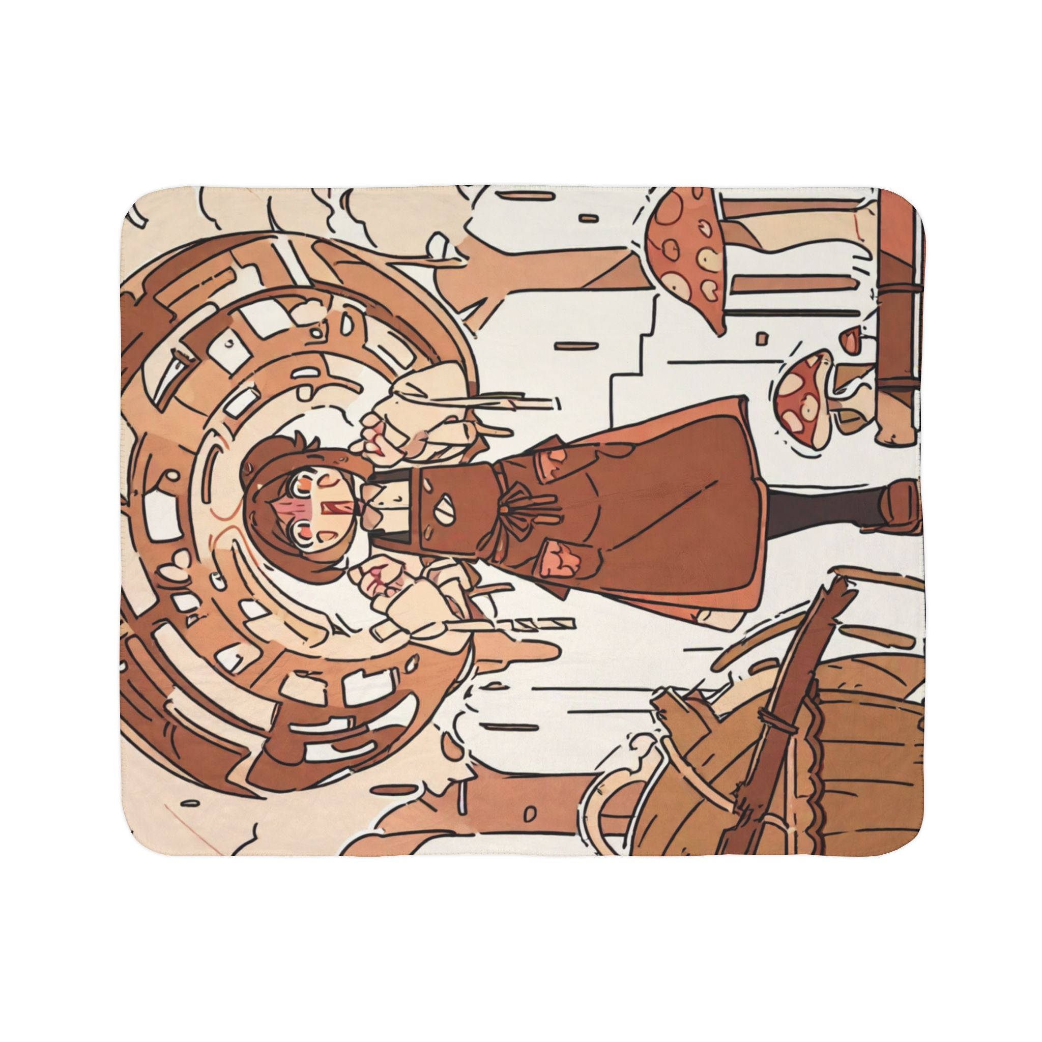 Mushroom Paper Umbrella Maker Sherpa Fleece Throw Blanket