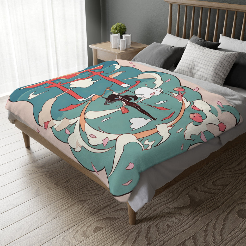 Kite Maker on the Windy Hill Velveteen Throw Blanket