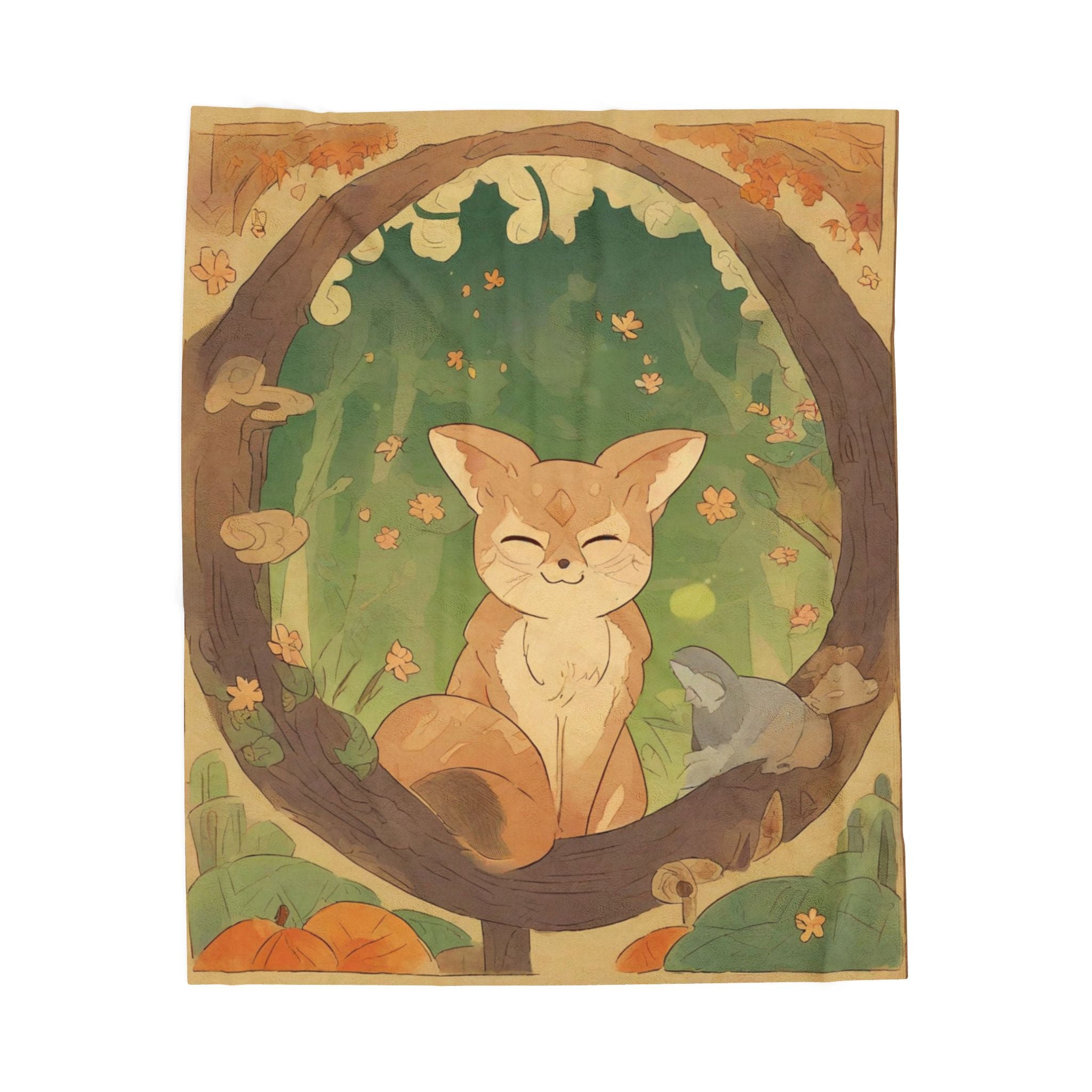 Fox Kit Curled in Ancient Camphor Tree Hollow Throw Blanket