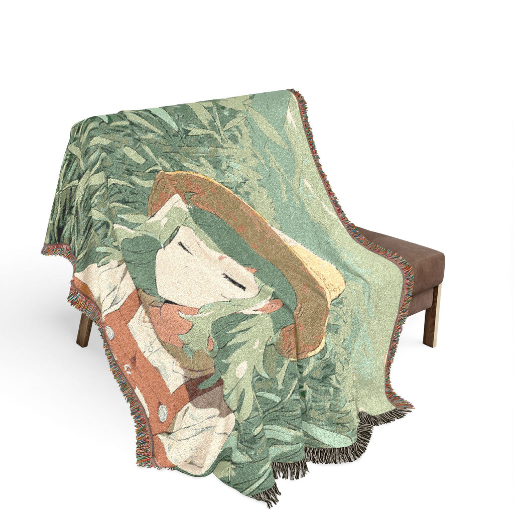 Anime tea girl in green hills