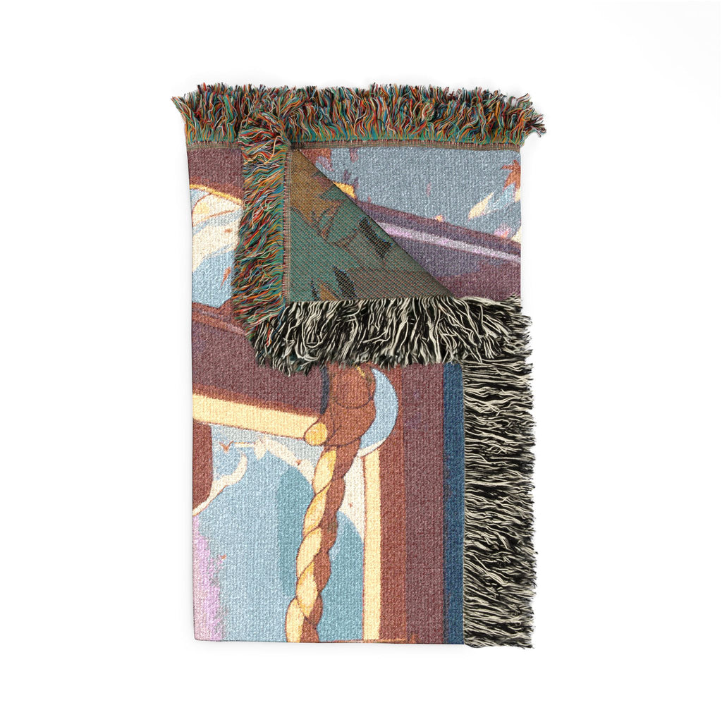 Shrine Maiden in Vermillion Mist Woven Throw Blanket