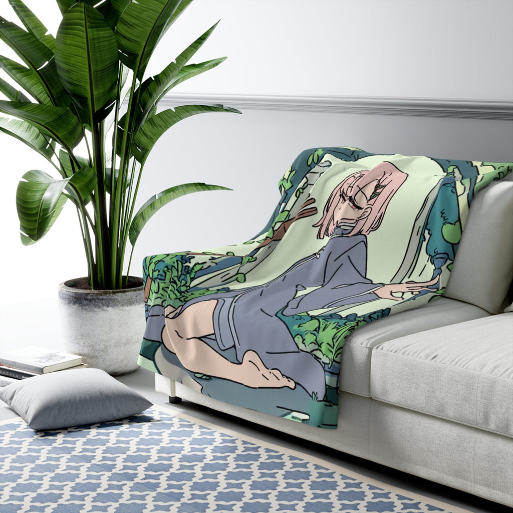 Moss Garden Path Designer Sherpa Throw Blanket