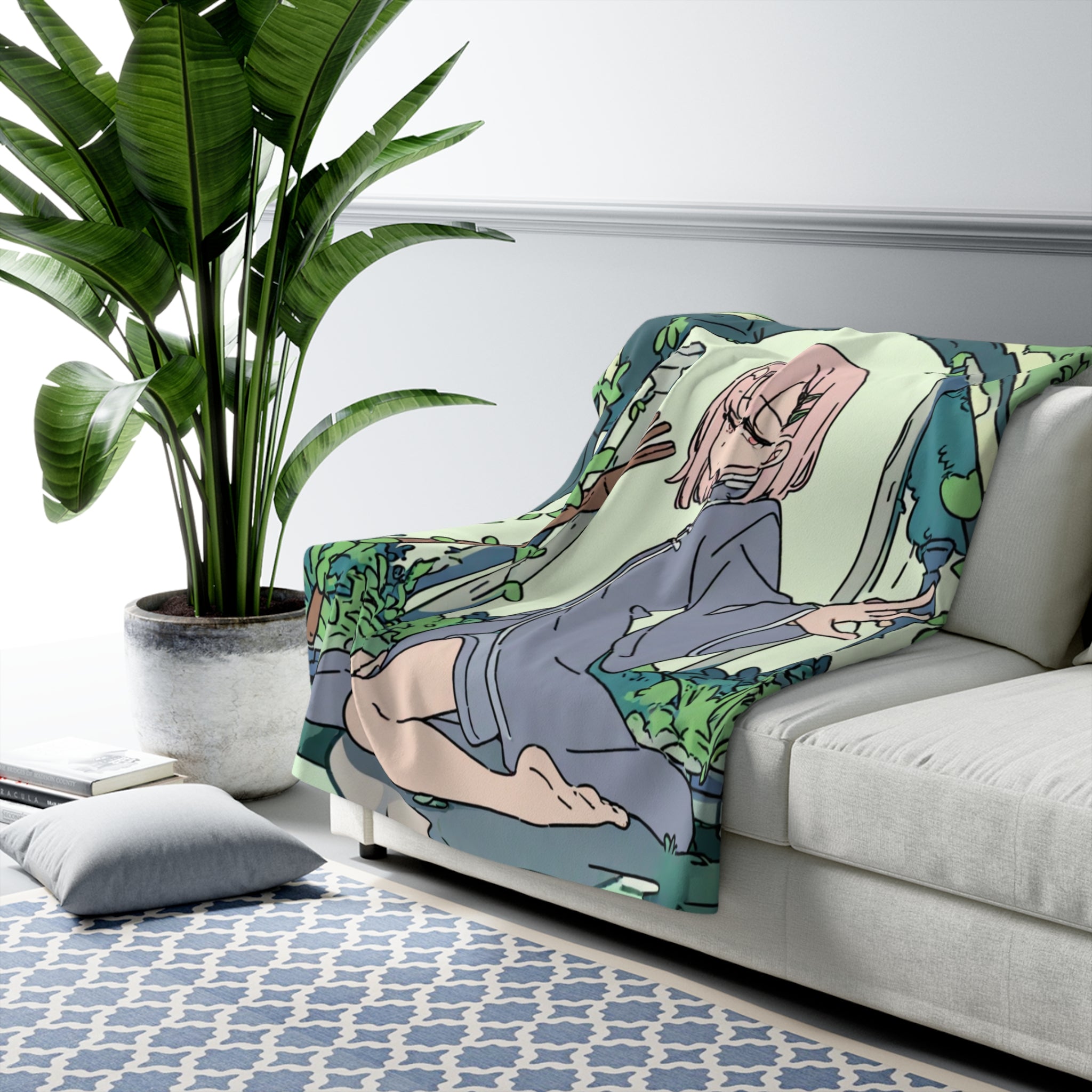Moss Garden Path Designer Sherpa Throw Blanket