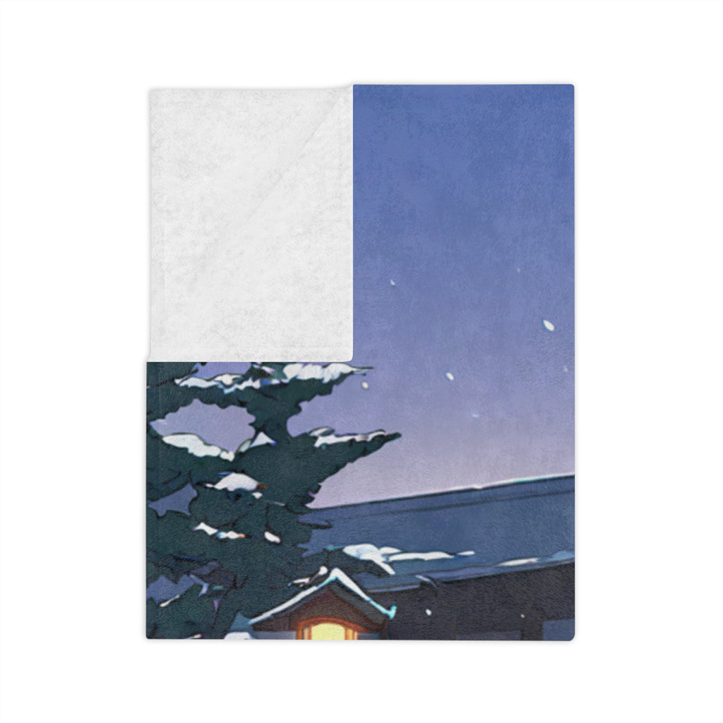 Snow Monkey Mother on Onsen Rock Velveteen Throw Blanket