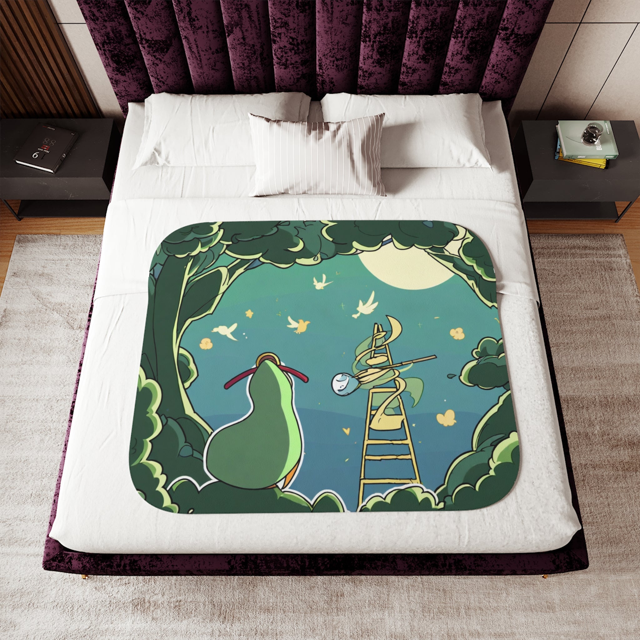 Wind Chime Tuner in the Moonlit Grove Sherpa Throw Blanket
