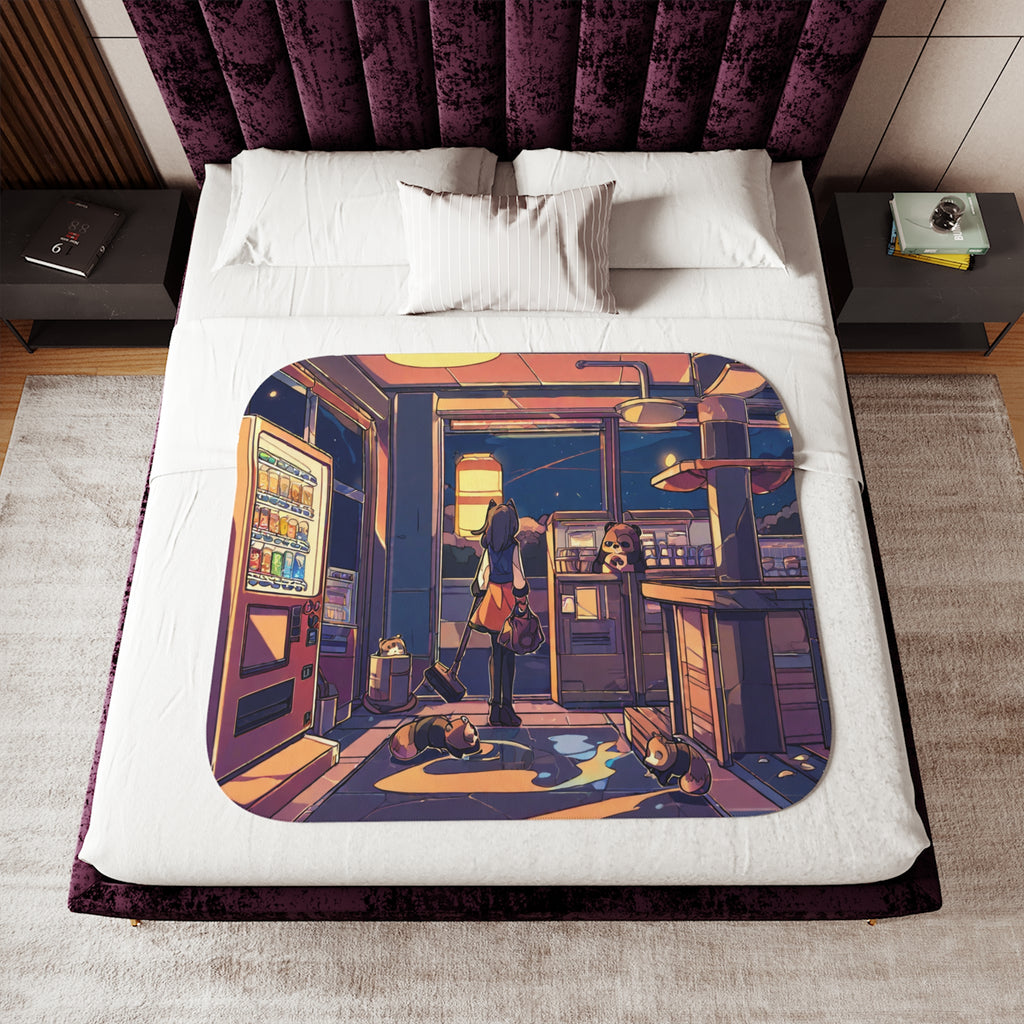 Midnight Clerk at the Crossroads Sherpa Throw Blanket
