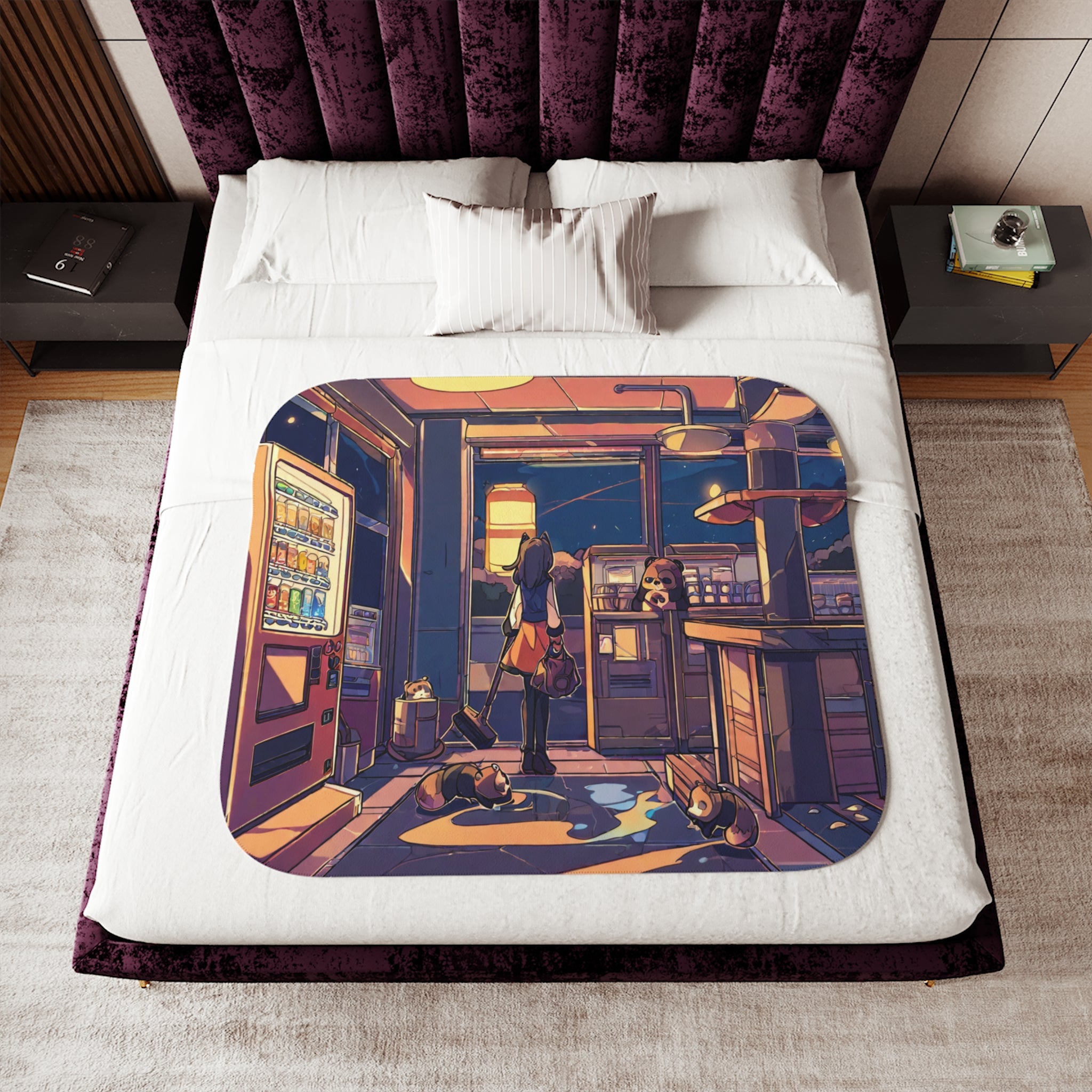 Midnight Clerk at the Crossroads Sherpa Throw Blanket