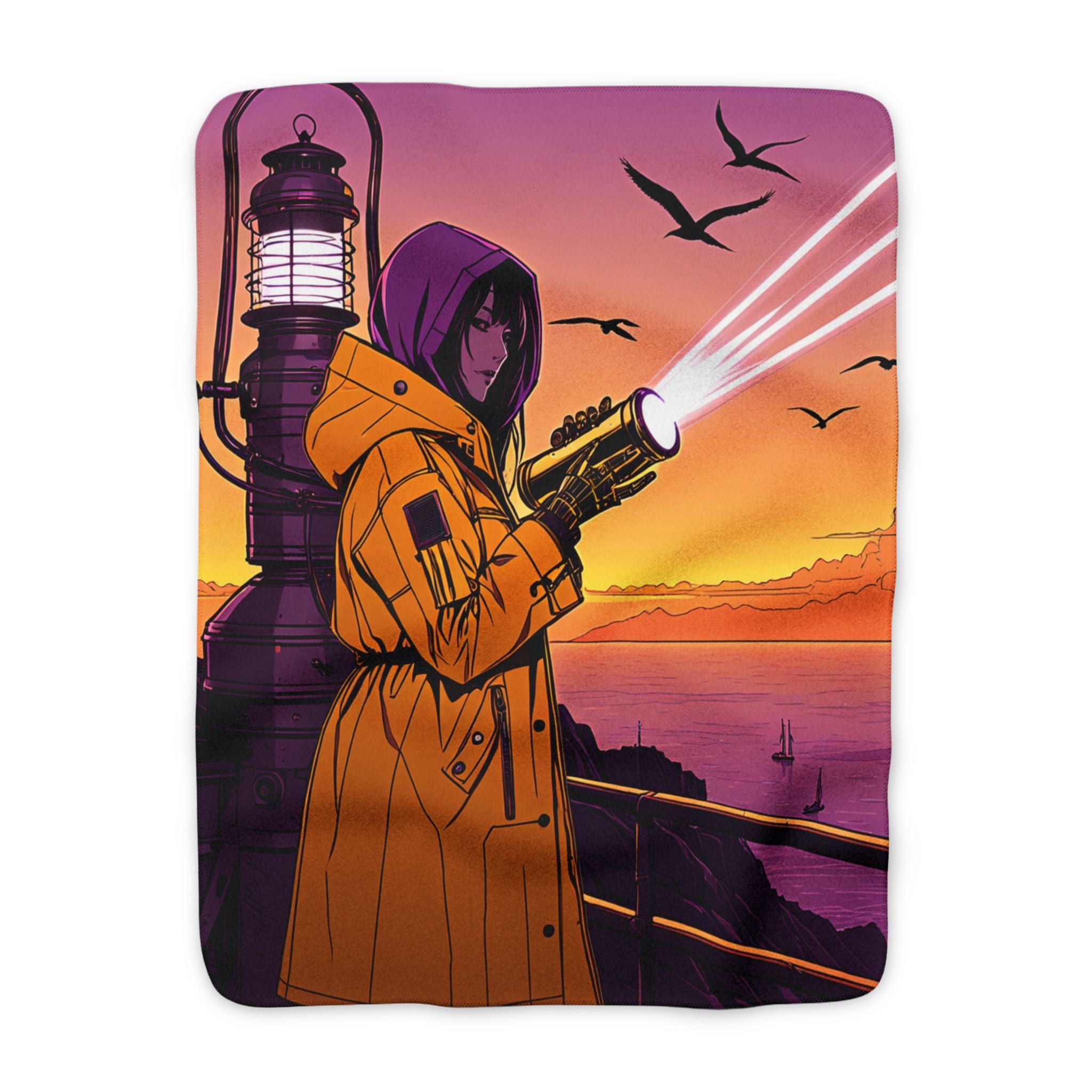 Coastal Fog Signal Keeper Sherpa Fleece Throw Blanket
