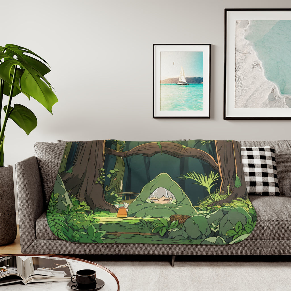 Moss Garden Caretaker in Forest Light Sherpa Throw Blanket