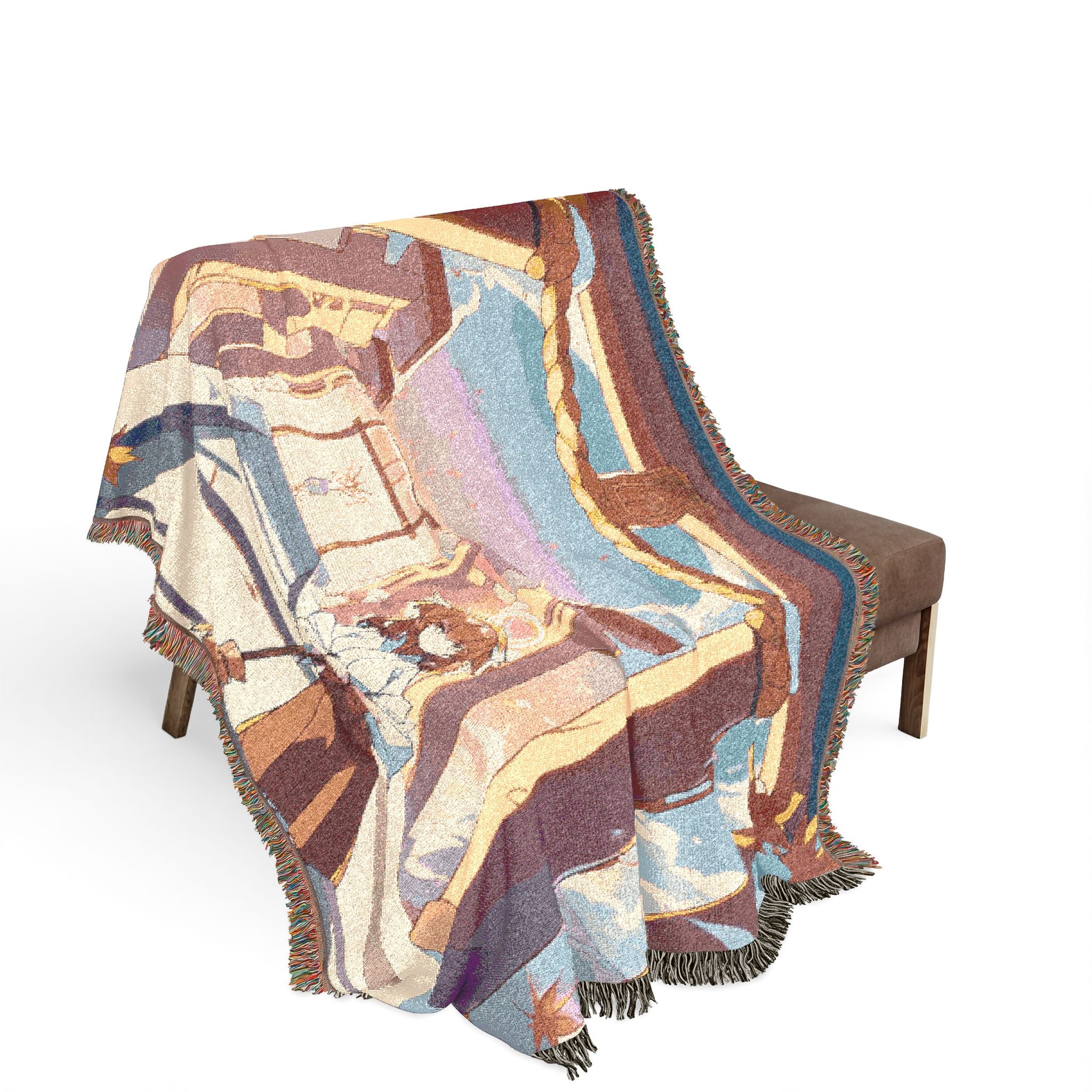 Shrine Maiden in Vermillion Mist Woven Throw Blanket