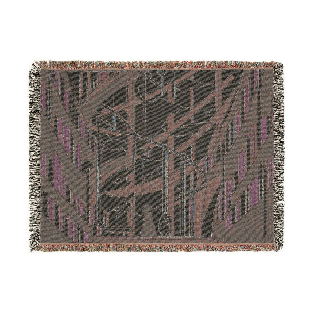 Archivist on Spiral Library Stairs Woven Throw Blanket