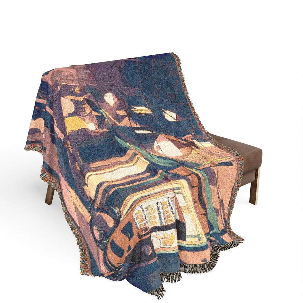 Midnight Bakery Cyclist with Melon Bread Woven Throw Blanket
