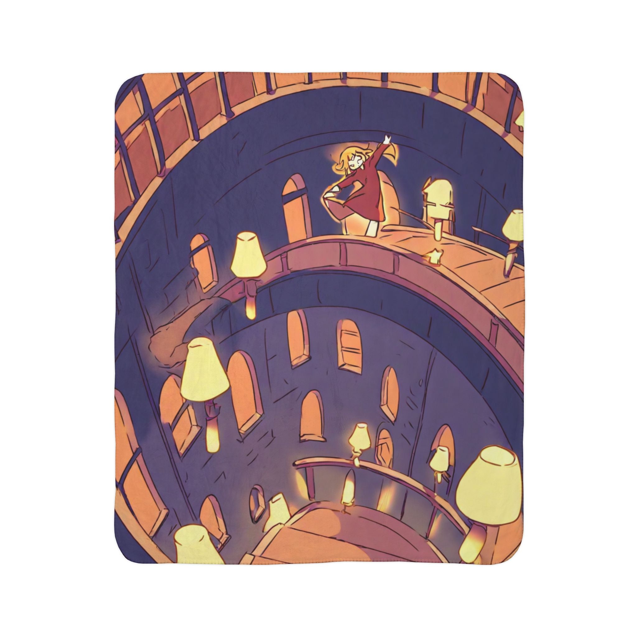 Lantern-lit spiral lighthouse staircase
