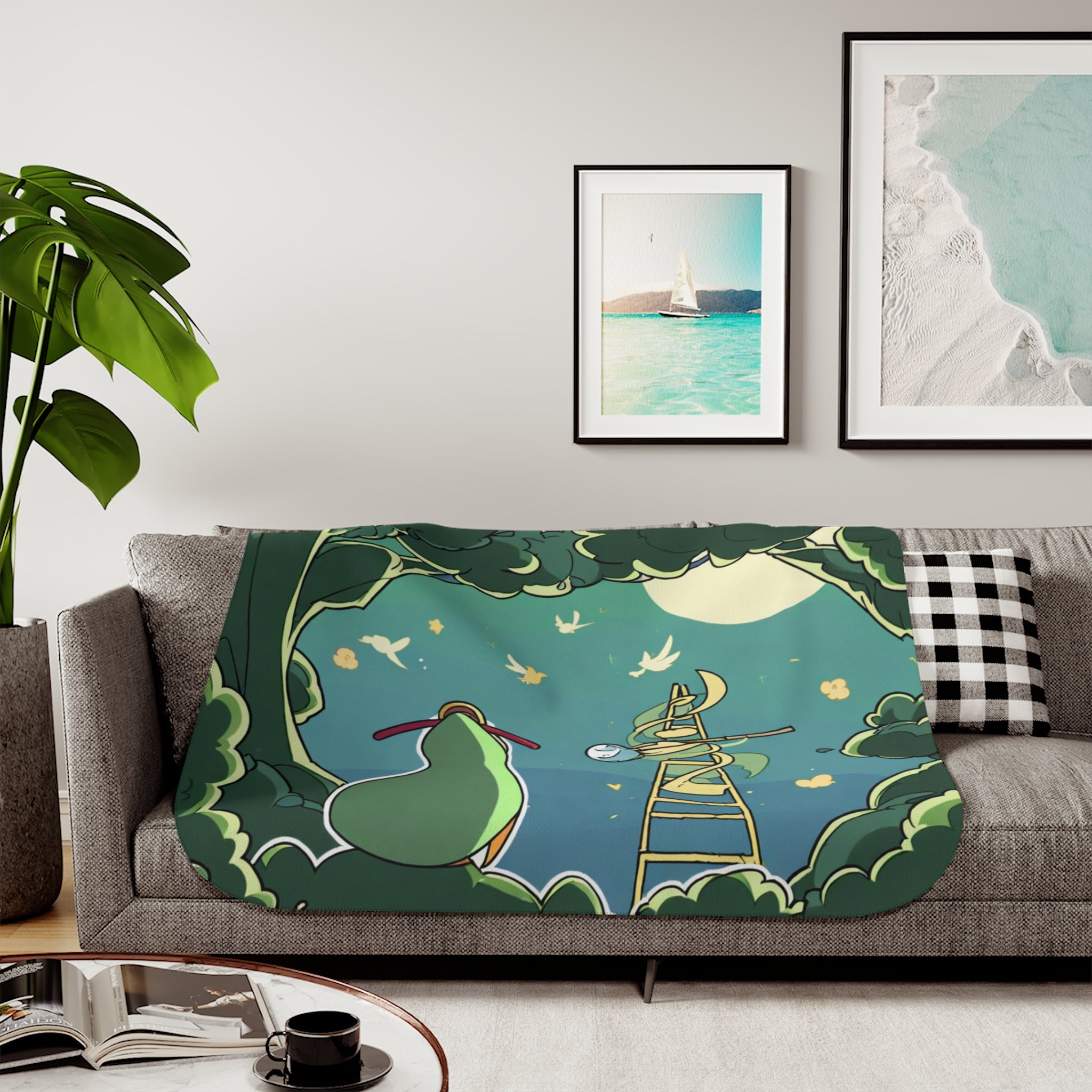 Wind Chime Tuner in the Moonlit Grove Sherpa Throw Blanket