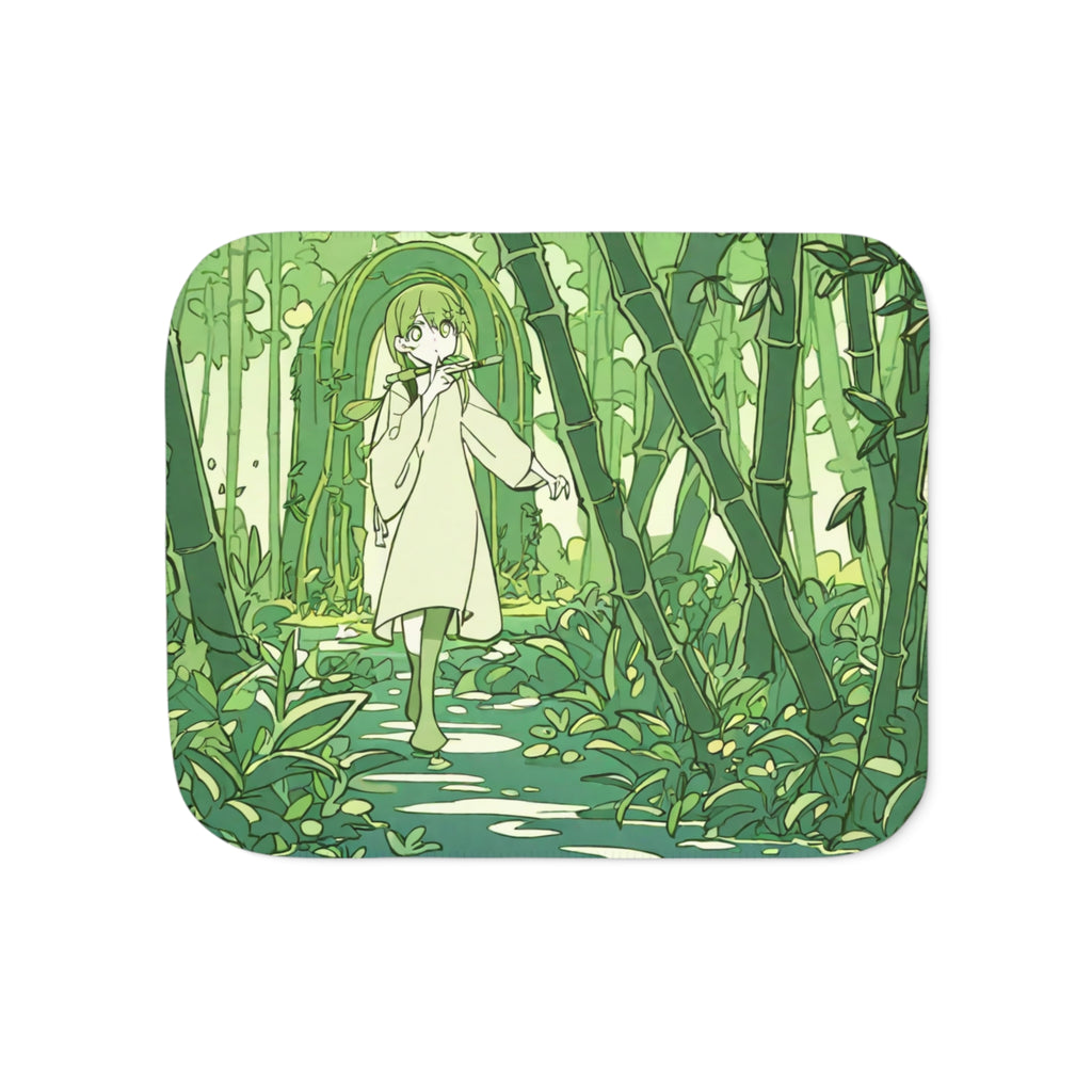 Bamboo Flute Maker in the Green Archway Sherpa Throw Blanket