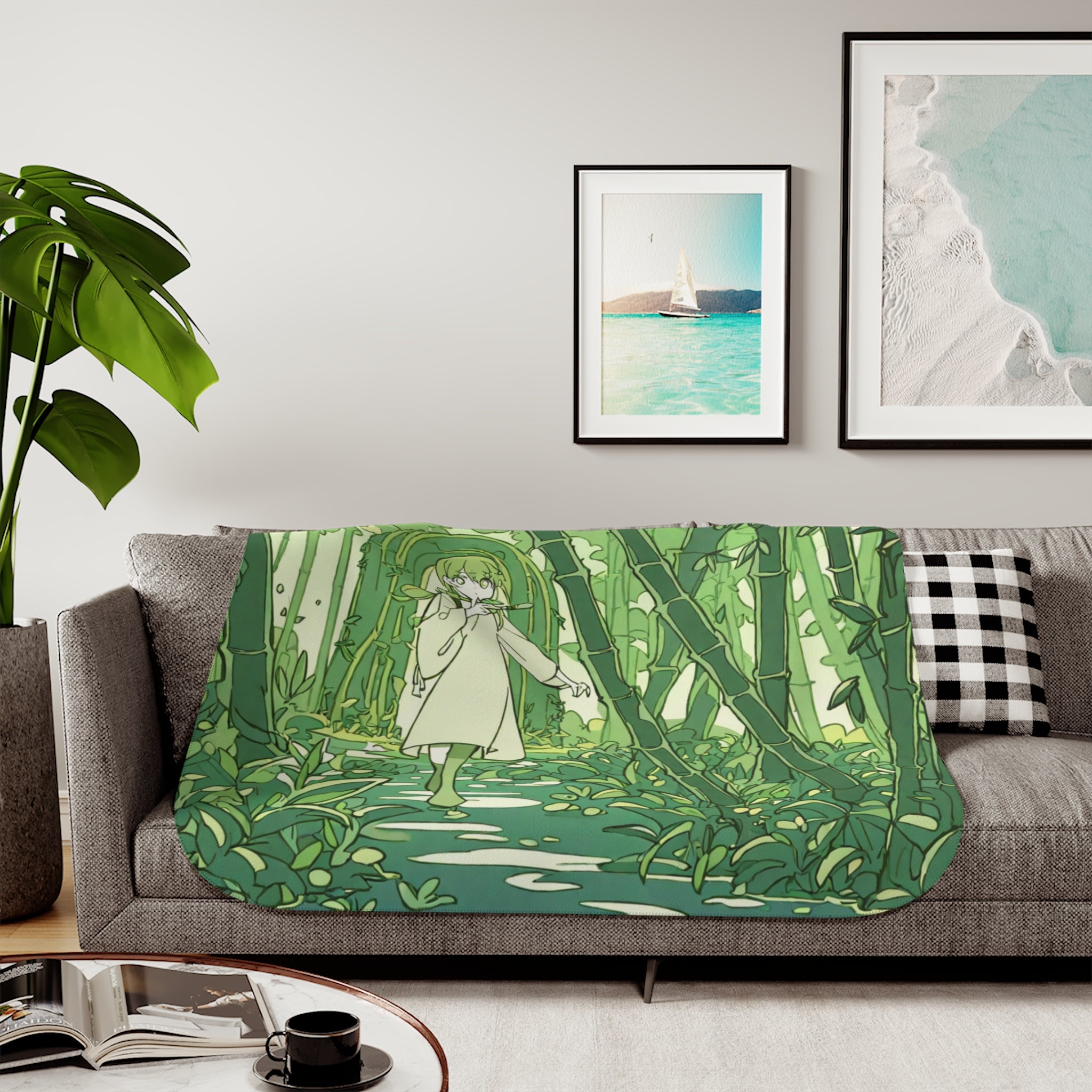 Bamboo Flute Maker in the Green Archway Sherpa Throw Blanket