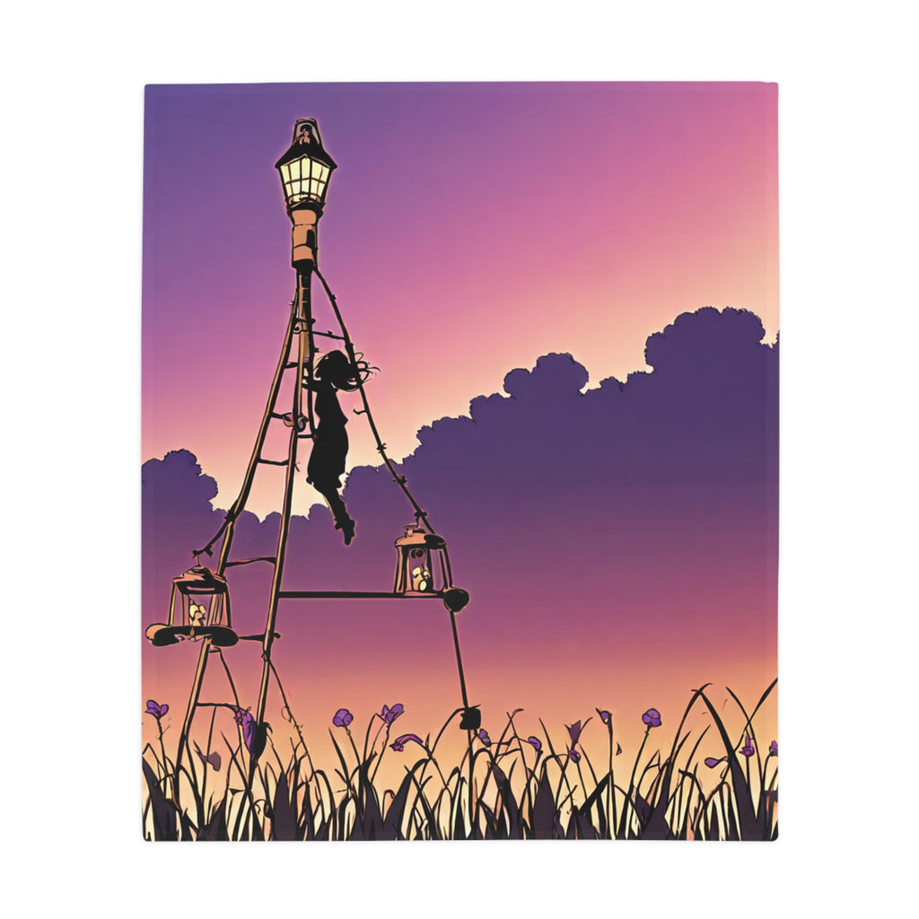 Signal Tower Keeper Climbing at Dusk Plush Fleece Throw Blanket