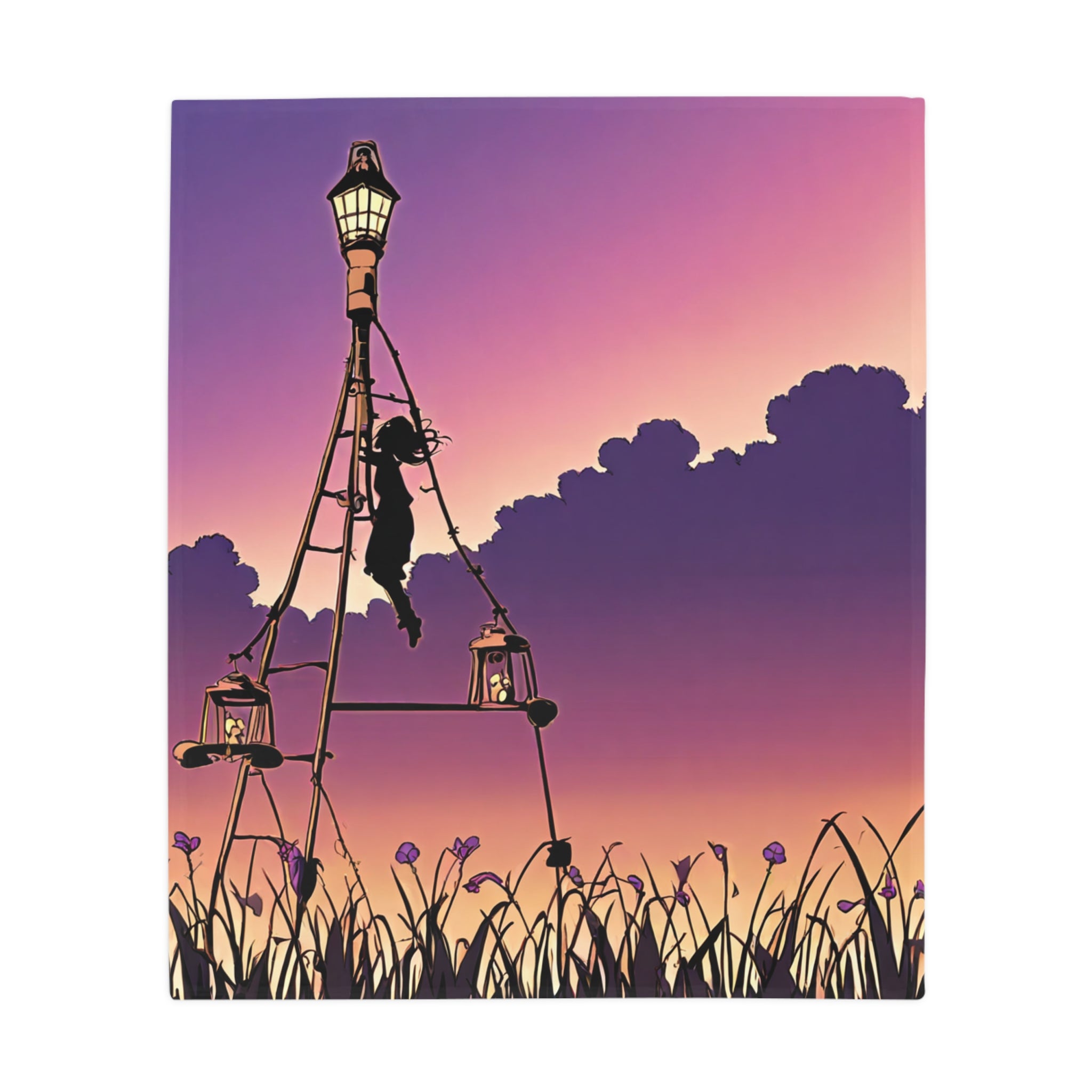Signal Tower Keeper Climbing at Dusk Plush Fleece Throw Blanket