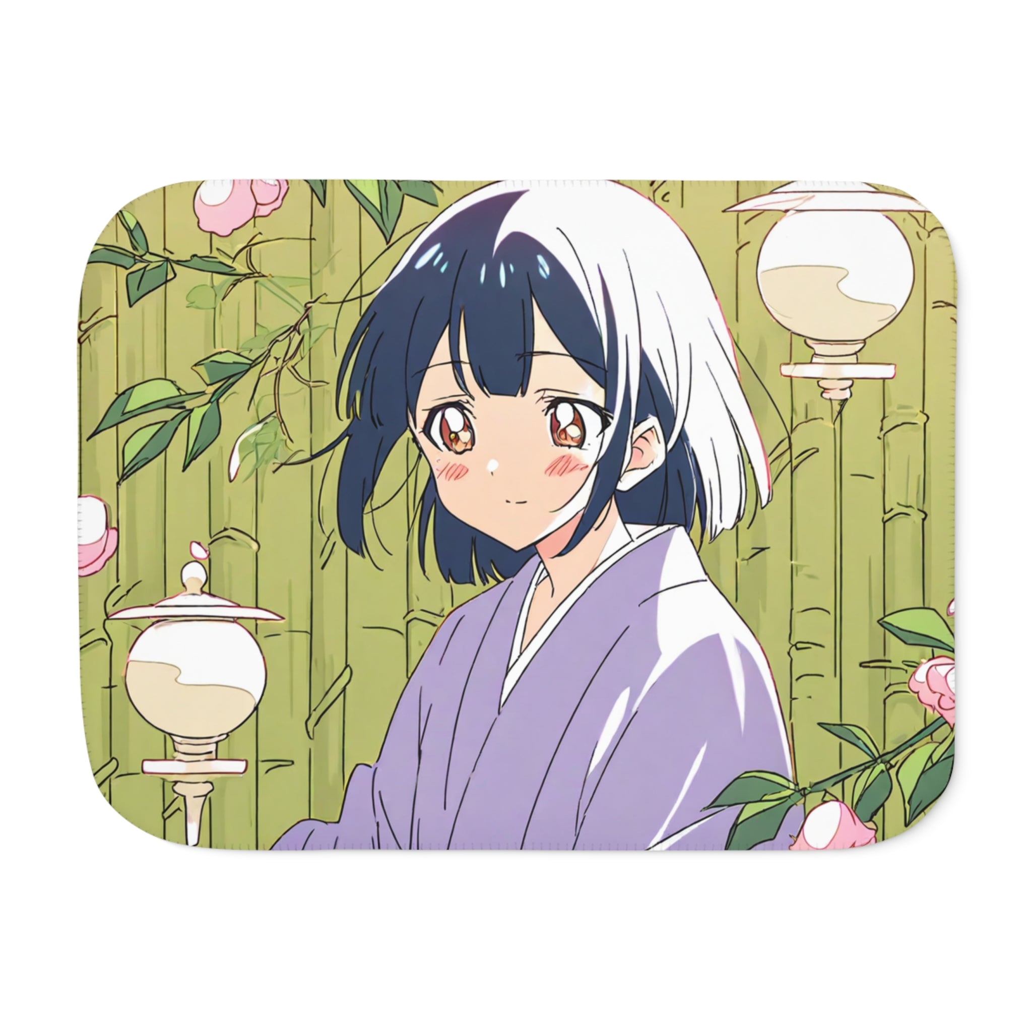Tea Ceremony Student in Morning Garden Velveteen Throw Blanket