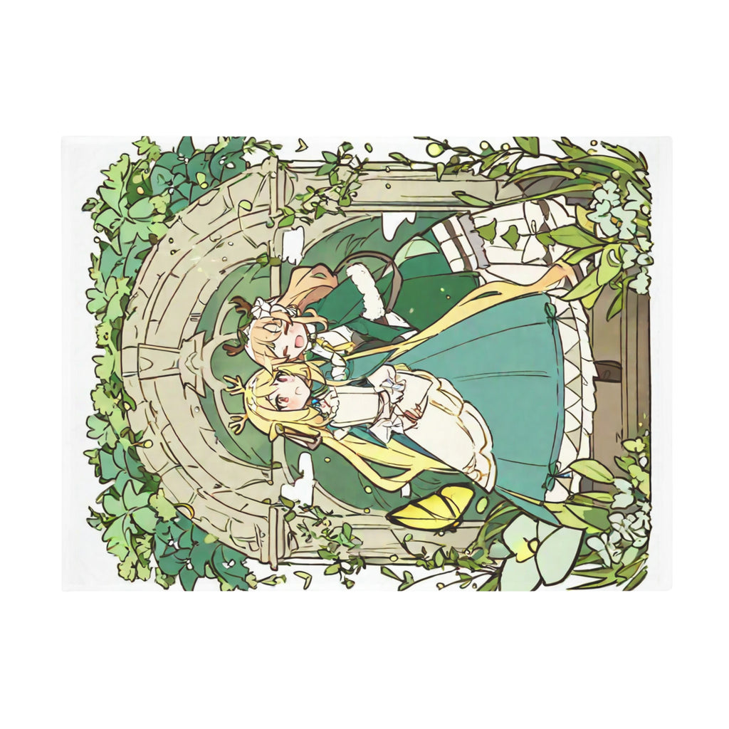 Anime girls beneath a leafy garden arch