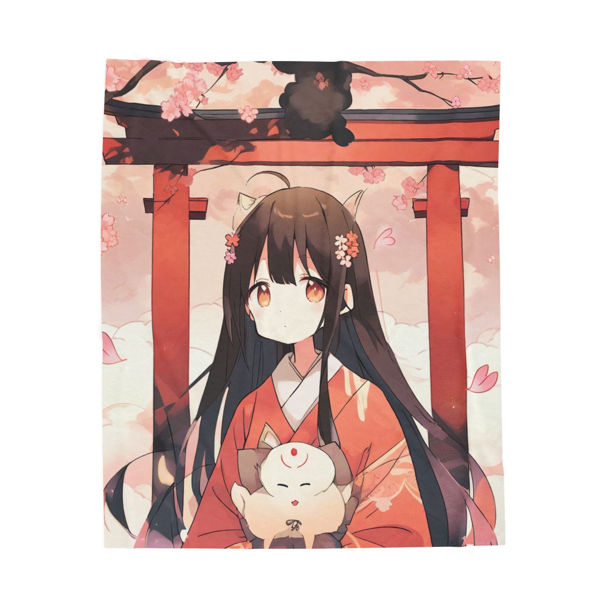 Fox Spirit Dozing Torii Velveteen Throw Blanket