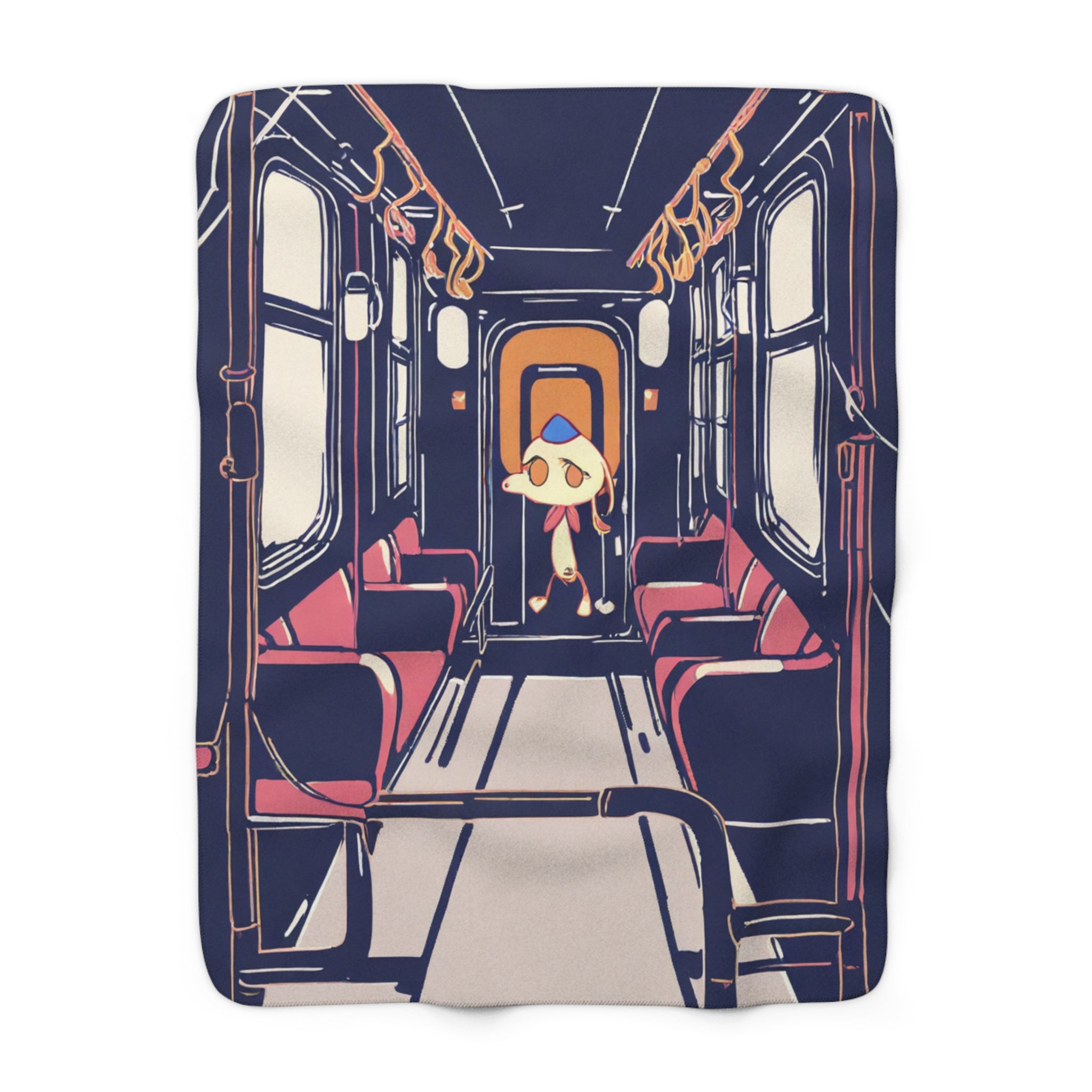 Night Train Conductor in Midnight Passenger Car Sherpa Throw Blanket