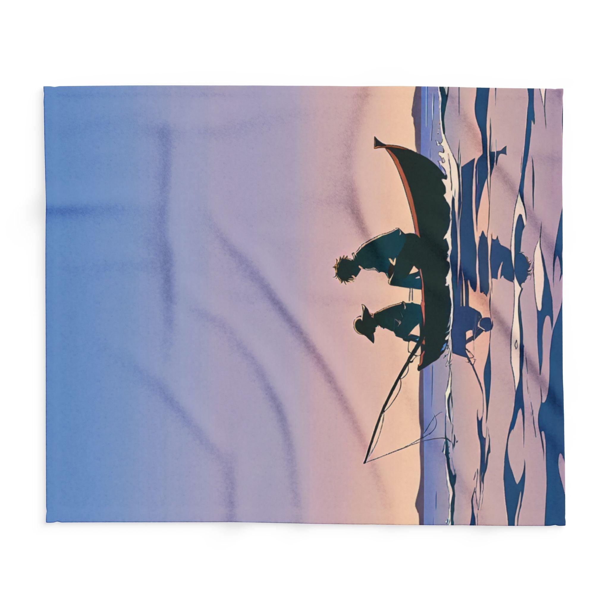 Two figures fishing at sunset