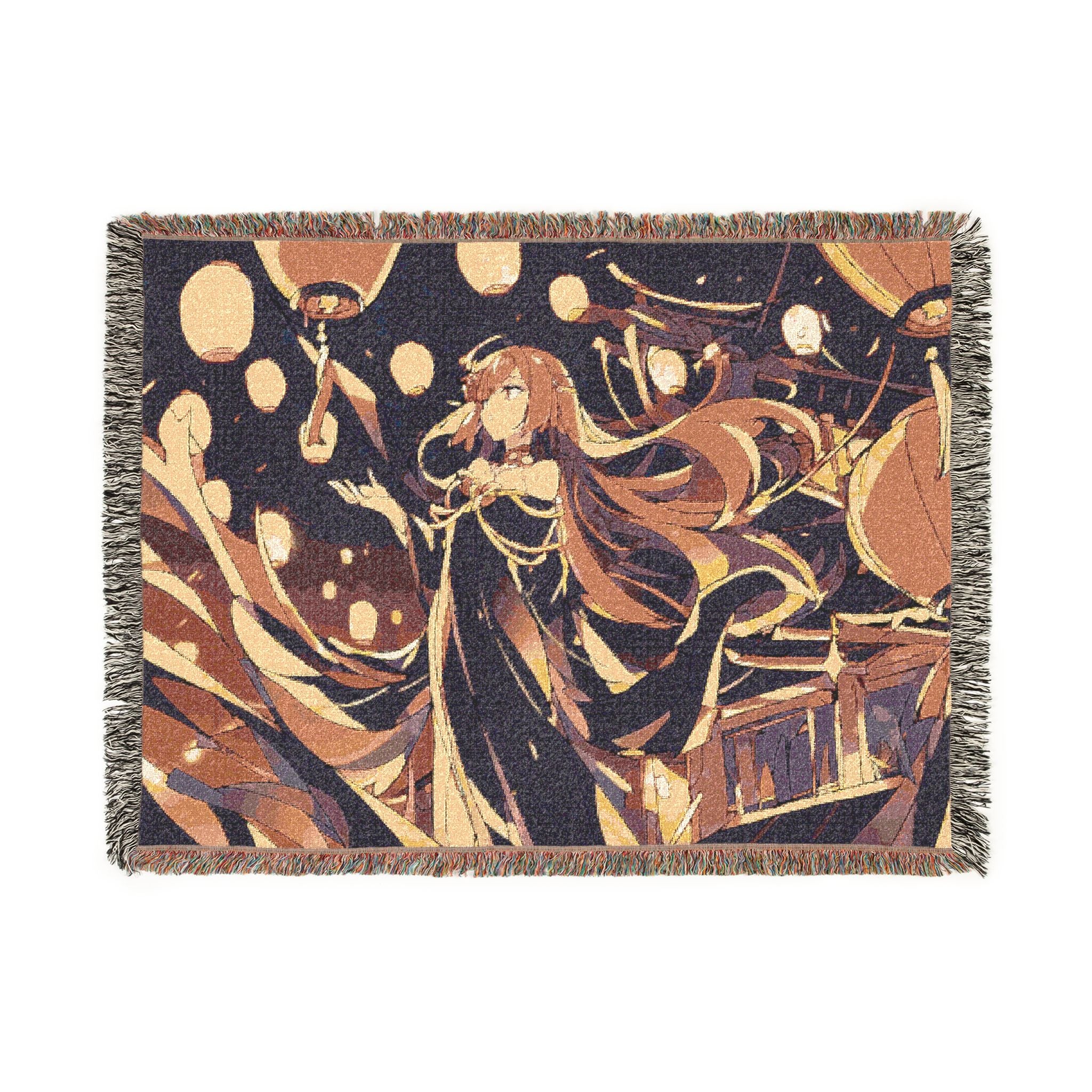 Fire-Watching Spirit on Summer Rooftop Woven Throw Blanket