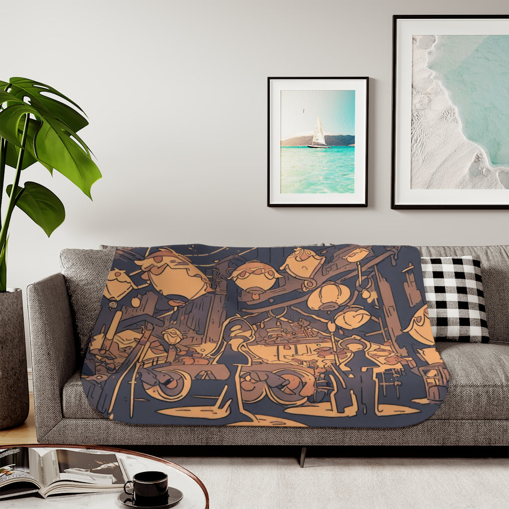 Jellyfish Lantern Painter at the Glowing Cart Sherpa Throw Blanket