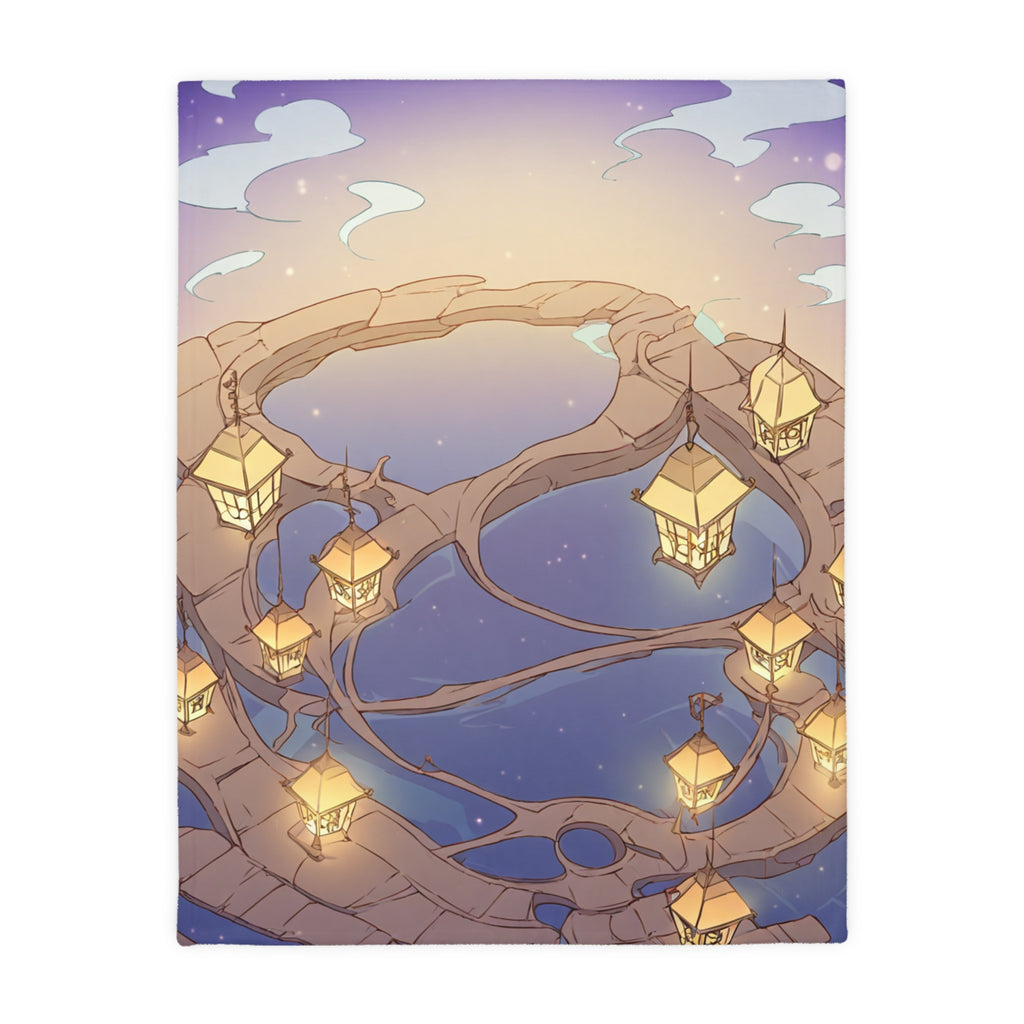 Lantern Keeper in River Fog Velveteen Throw Blanket