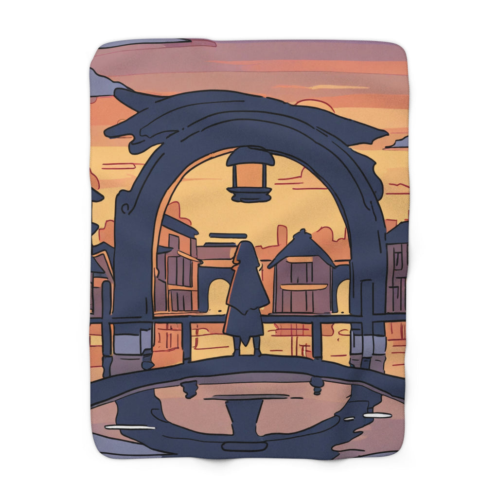 Ferrywoman in Rain-Darkened Cloak Velveteen Throw Blanket