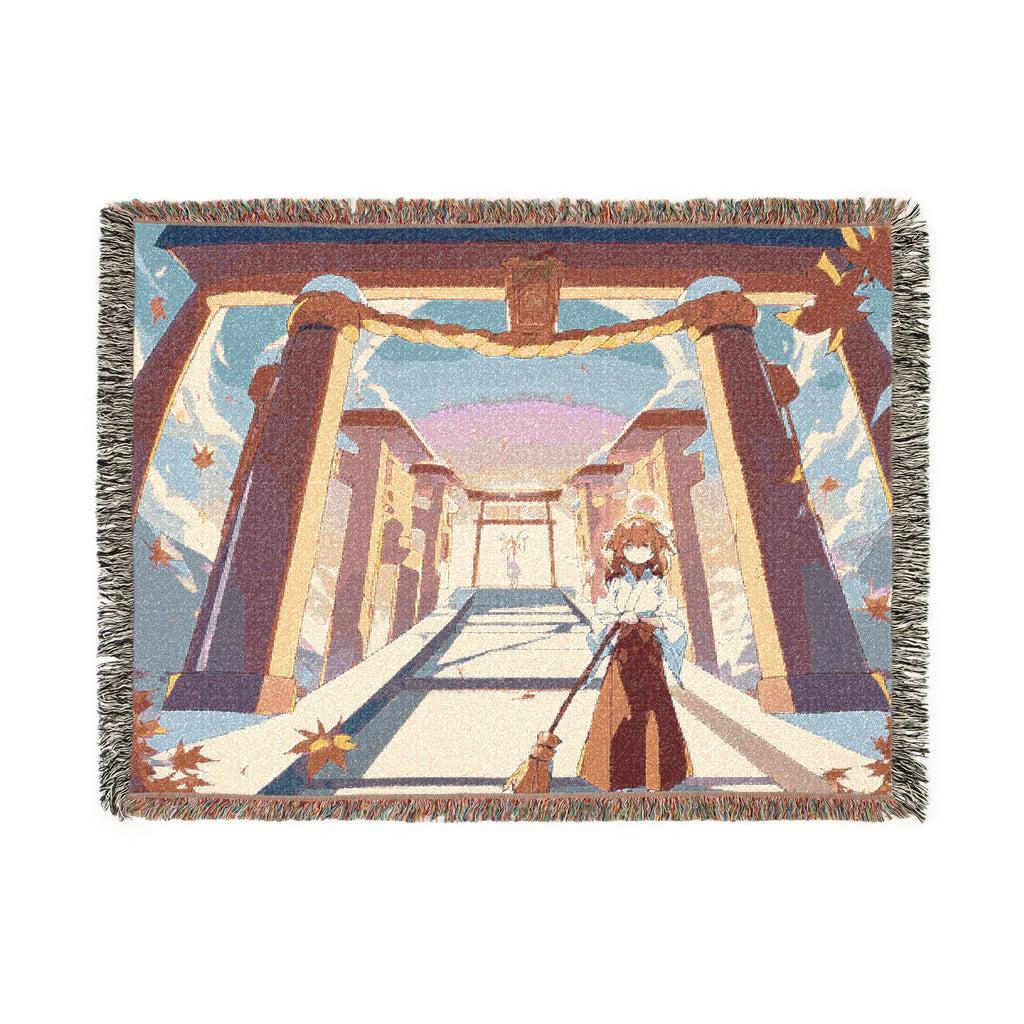 Shrine Maiden in Vermillion Mist Woven Throw Blanket
