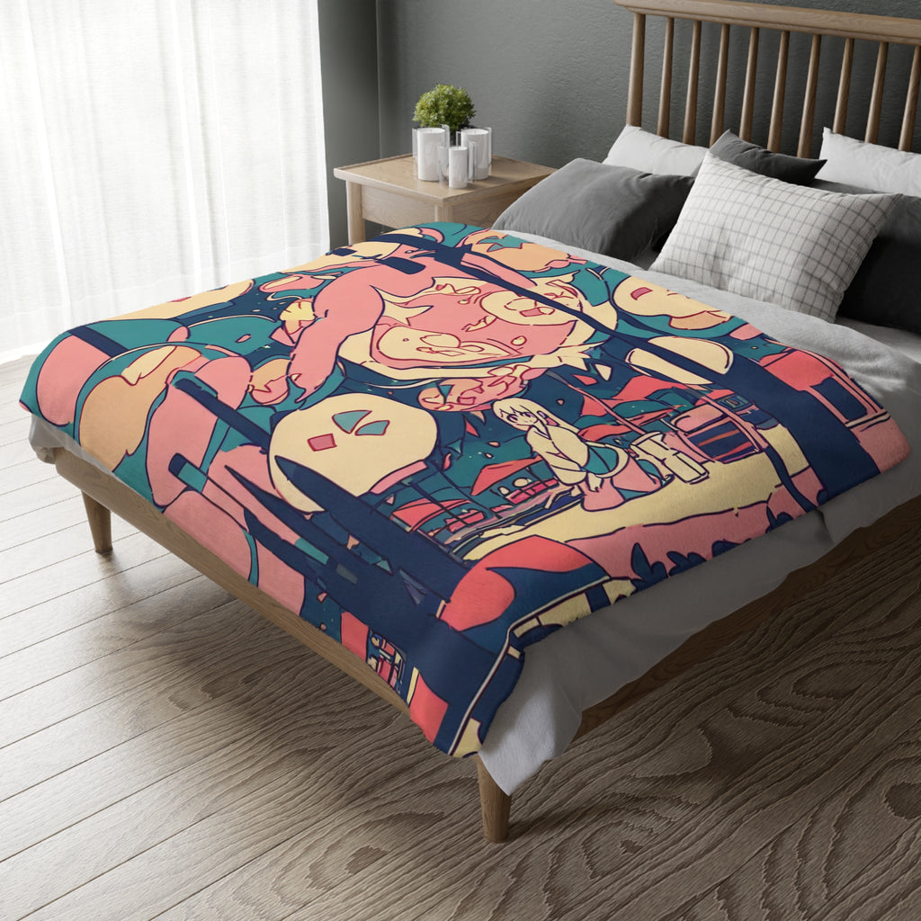 Festival Sparkler Seller by the River Velveteen Throw Blanket
