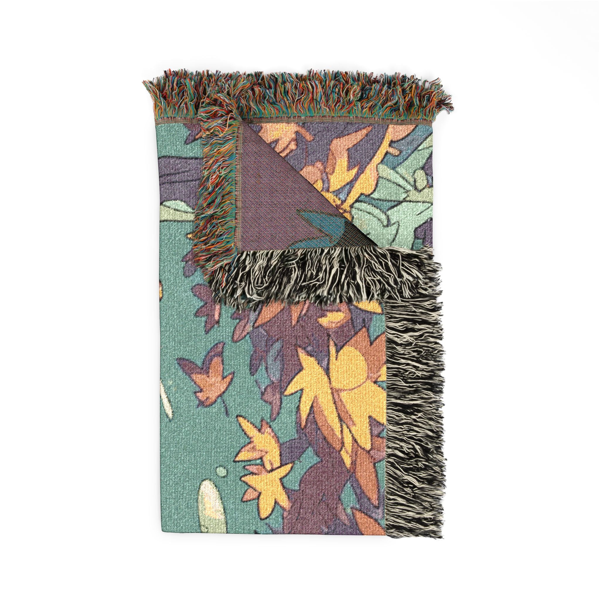 Moss Garden Raker Beneath Maple Leaves Woven Throw Blanket