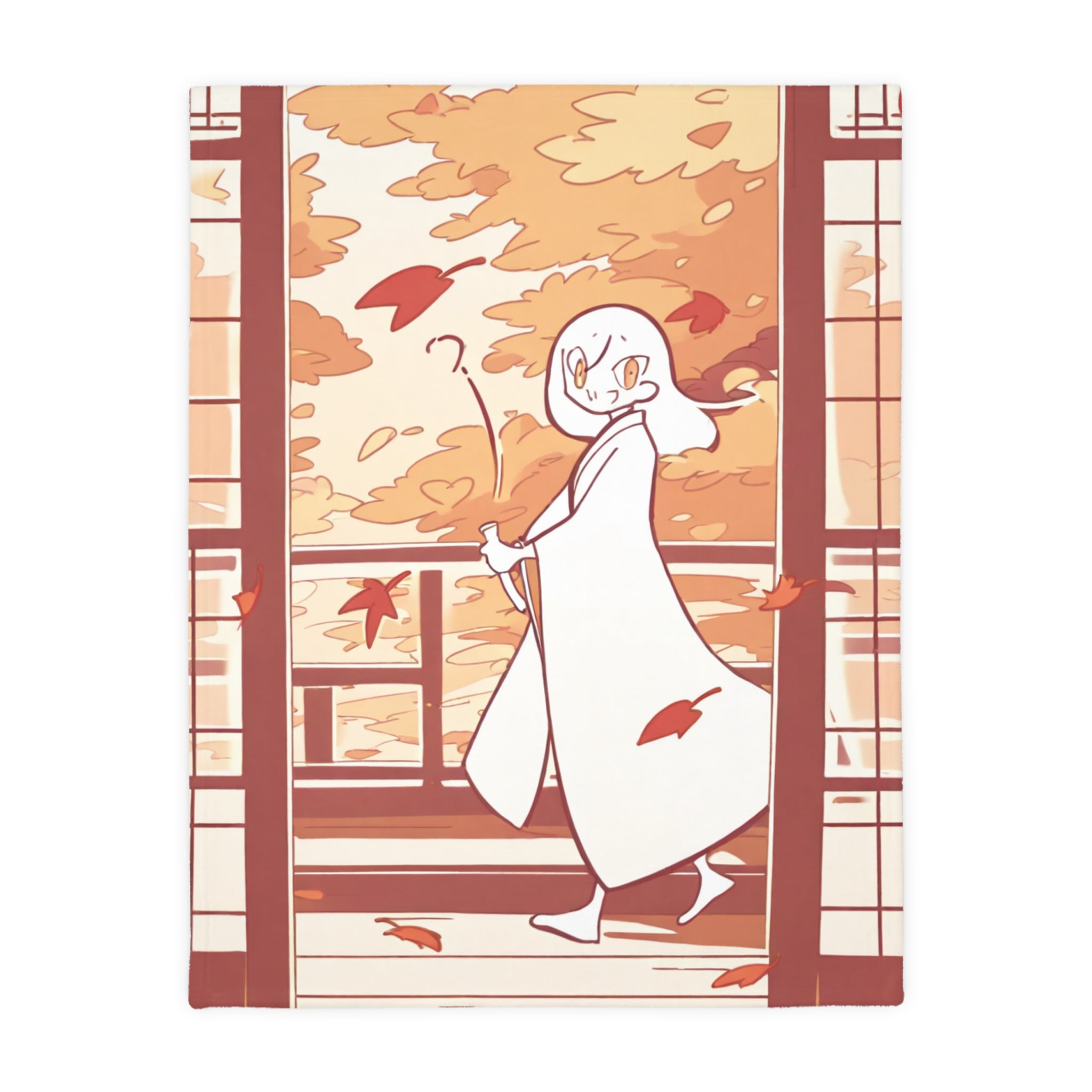 Wind Chime Tuner on the Autumn Veranda Velveteen Throw Blanket