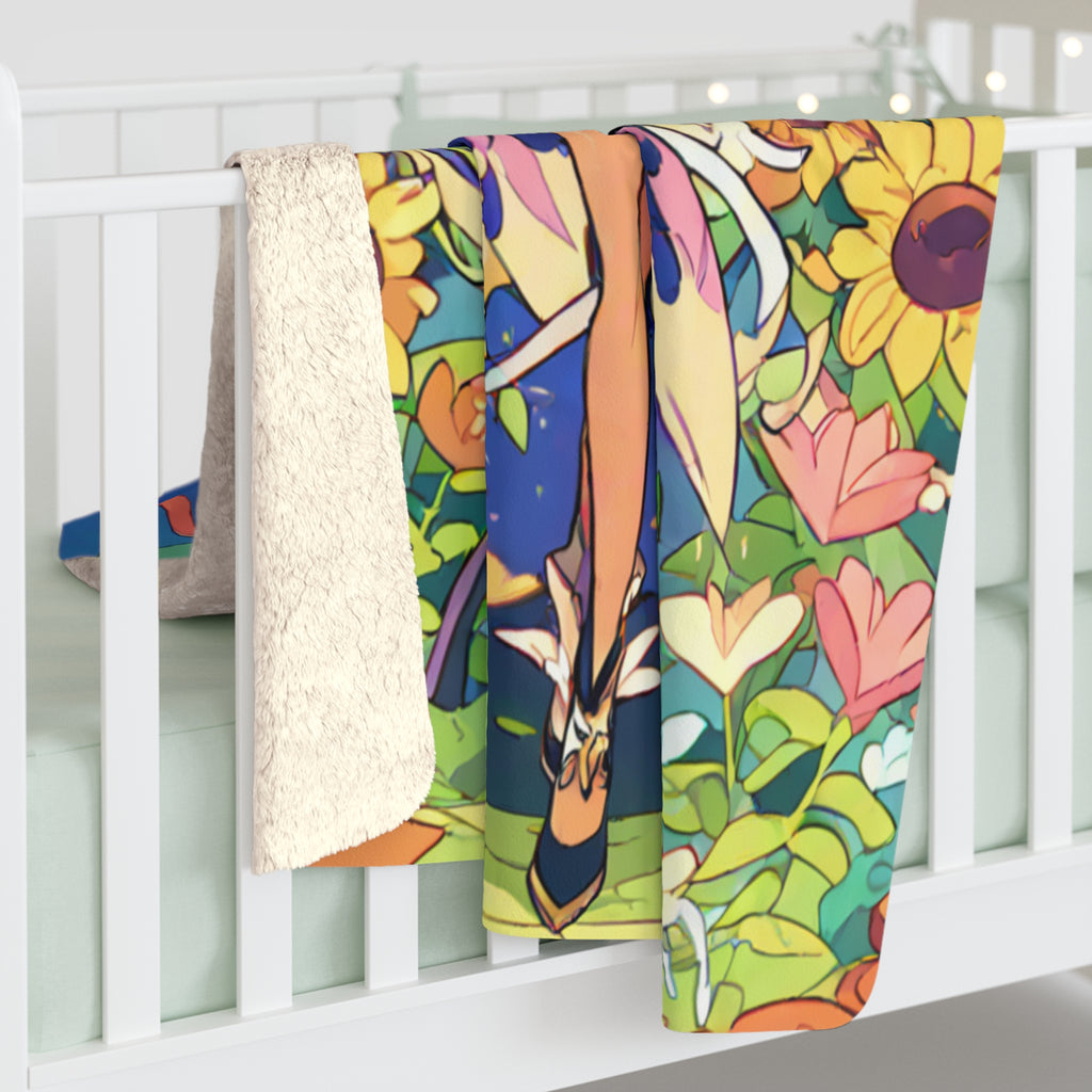 Glow-Worm Keeper in Midnight Sunflower Garden Sherpa Throw Blanket